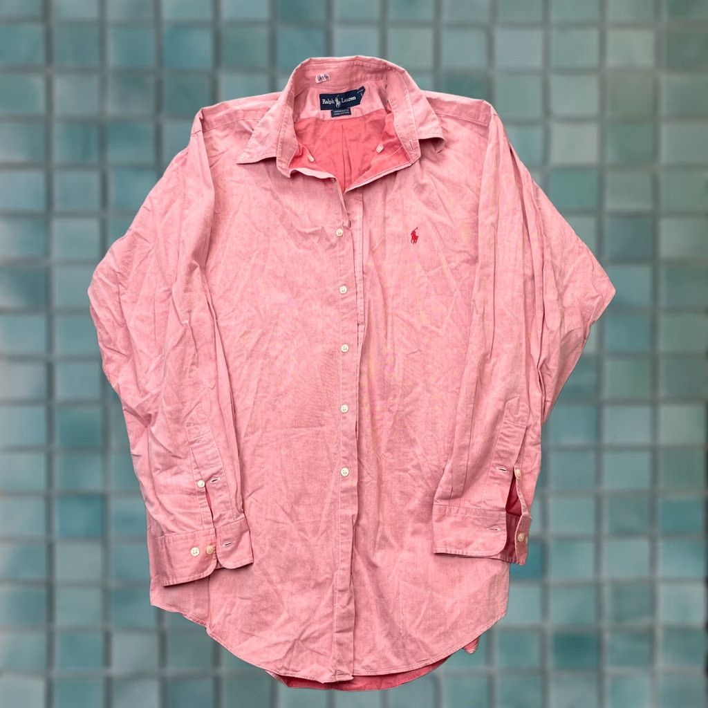 Ralph Lauren VINTAGE Ralph Lauren Shirt Mens Pink Dress Oxford Chambray Yarmouth Pony Logo 17 Size 46R - 1 Thumbnail