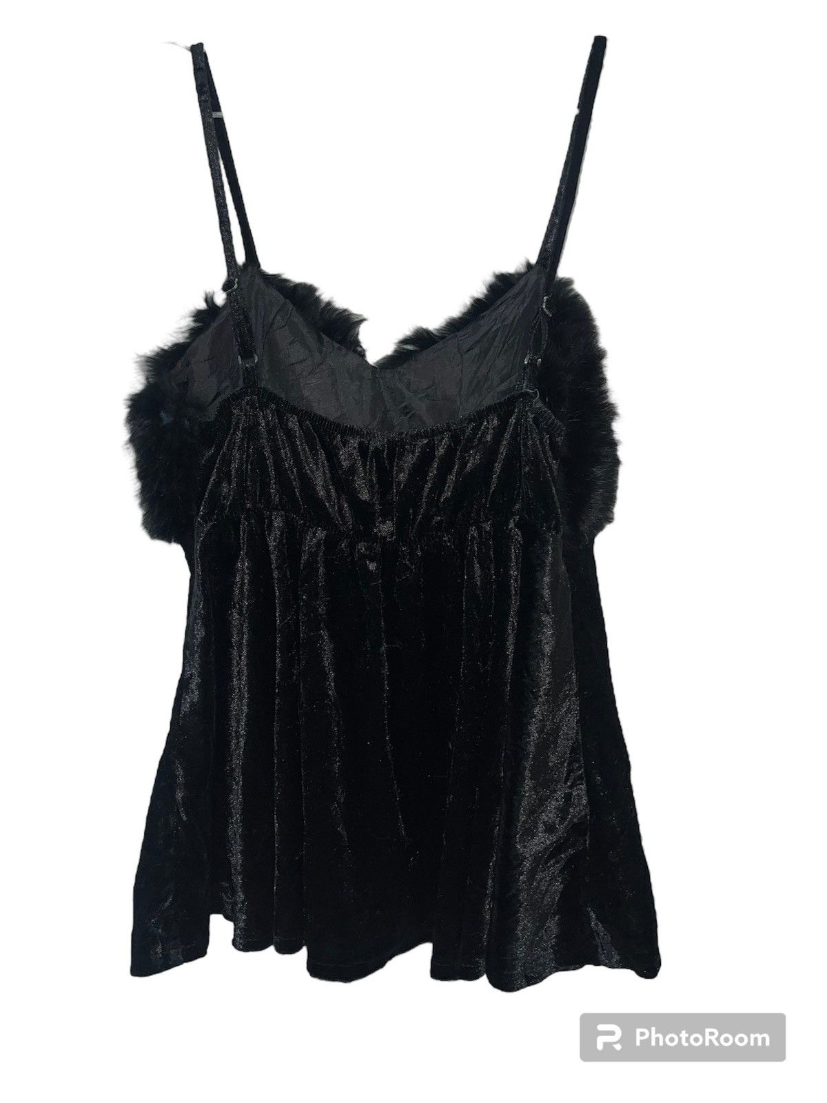Japanese Brand Vintage camisole with fur and rhinestone 🖤 Size ONE SIZE - 2 Thumbnail