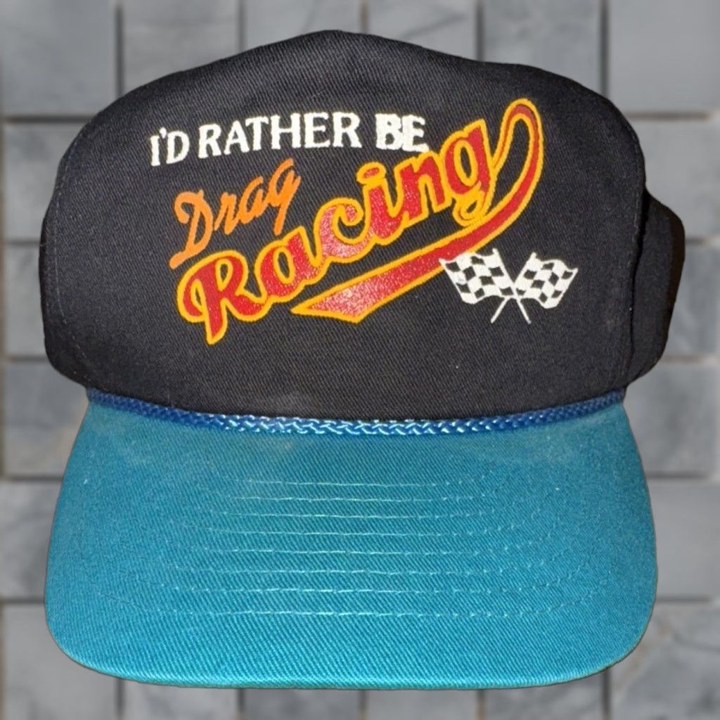 Vintage VINTAGE Drag racing Snapback Hat 80s 90s Black Blue - Mens One Size Adjustable Trucker Cap Racing Nascar Retro Embroidered Size ONE SIZE - 1 Thumbnail
