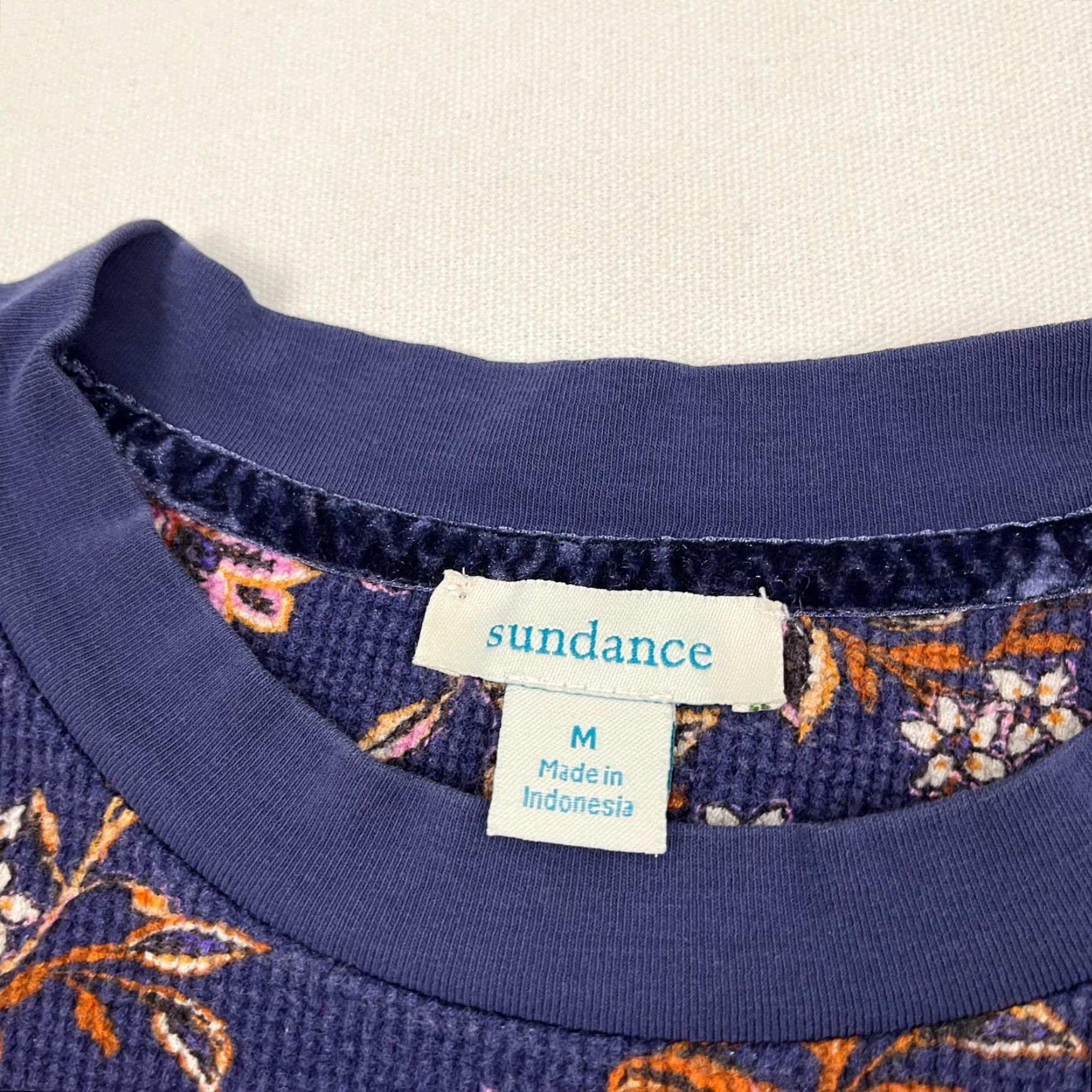 Vintage VINTAGE Sundance Loretta Blouse Womens M Purple Floral Thermal Knit Velvet Cuff Boho Size M / US 6-8 / IT 42-44 - 2 Thumbnail