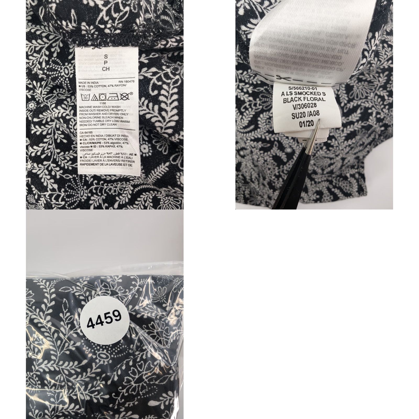 Old Navy Old Navy Button Blouse Women's S Black White Floral Oversized Band Collar Crew Neck Shirt Tunic Fashion Size S / US 4 / IT 40 - 8 Thumbnail