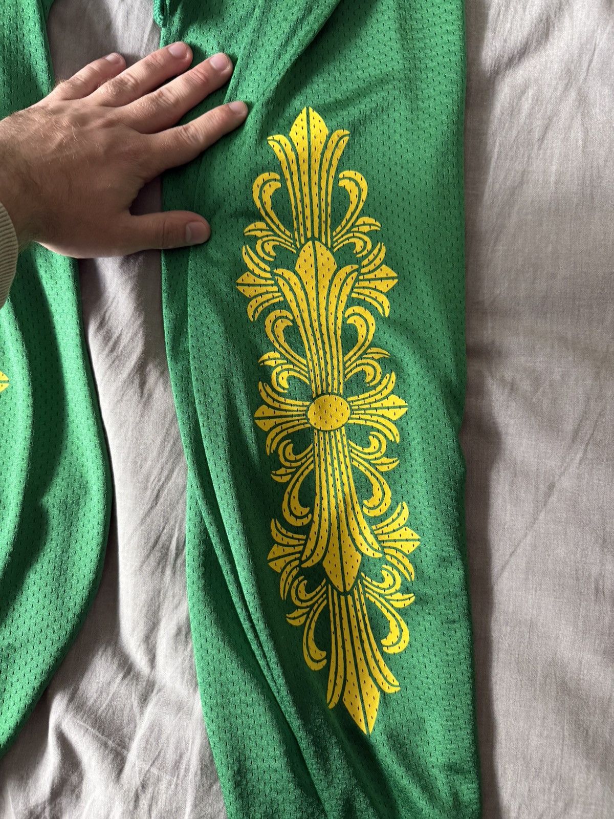 Chrome Hearts Green & Gold Chrome Hearts Floral Mesh Jersey Pants Size US 33 - 4 Thumbnail