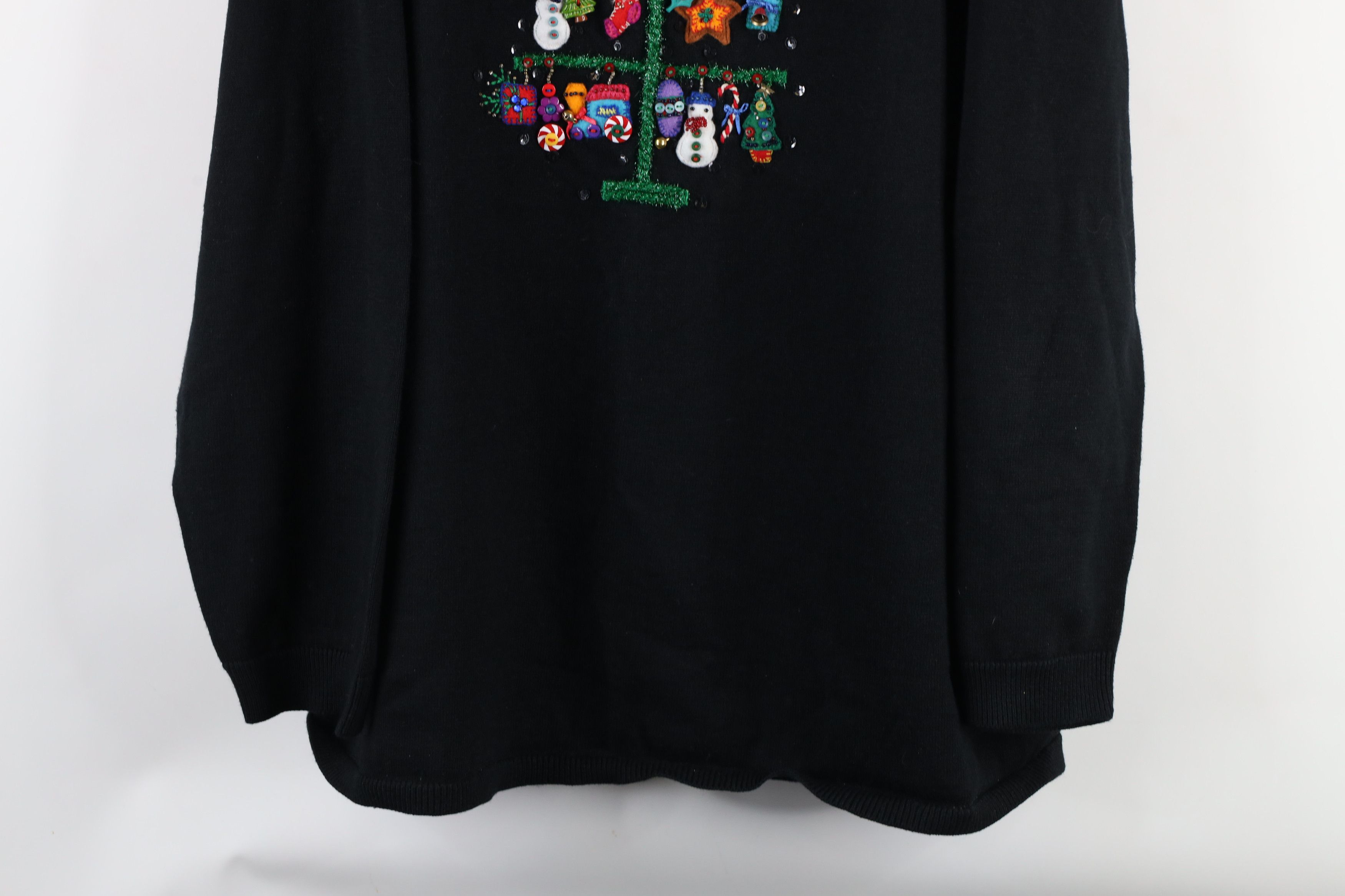 Vintage Vintage 90s Streetwear Tree Ornament Knit Sweater Black Size 3XL / US 20-22 - 3 Thumbnail