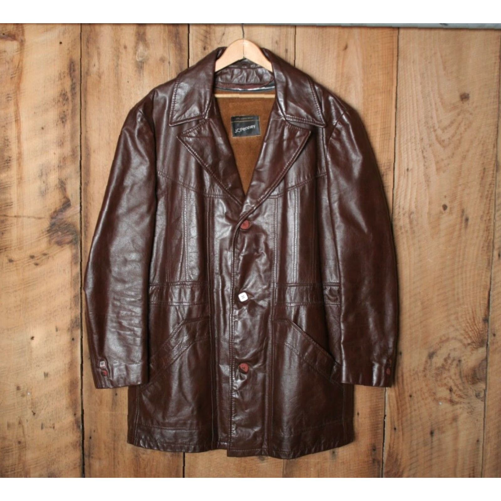 JCPenney VINTAGE JCPenney Brown Leather Car Coat w/Zip-Out Faux Fur Vest Liner Sz. L/XL Size US L / EU 52-54 / 3 - 2 Thumbnail