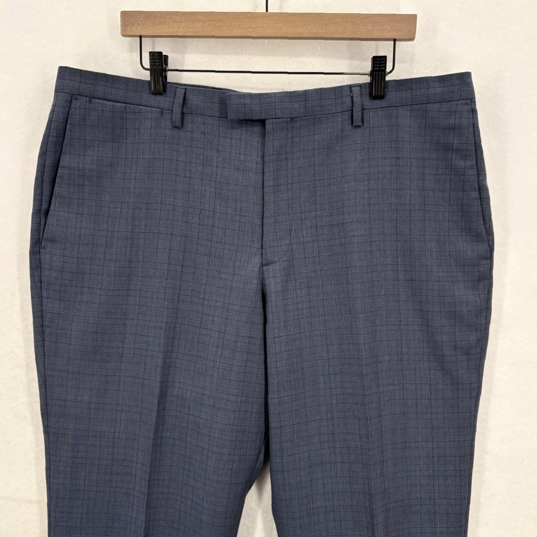 Banana Republic Banana Republic Dress Pants Mens 38x32 Blue Check Slim Fit Guabello Wool Lined Pants Size US 38 / EU 54 - 2 Thumbnail