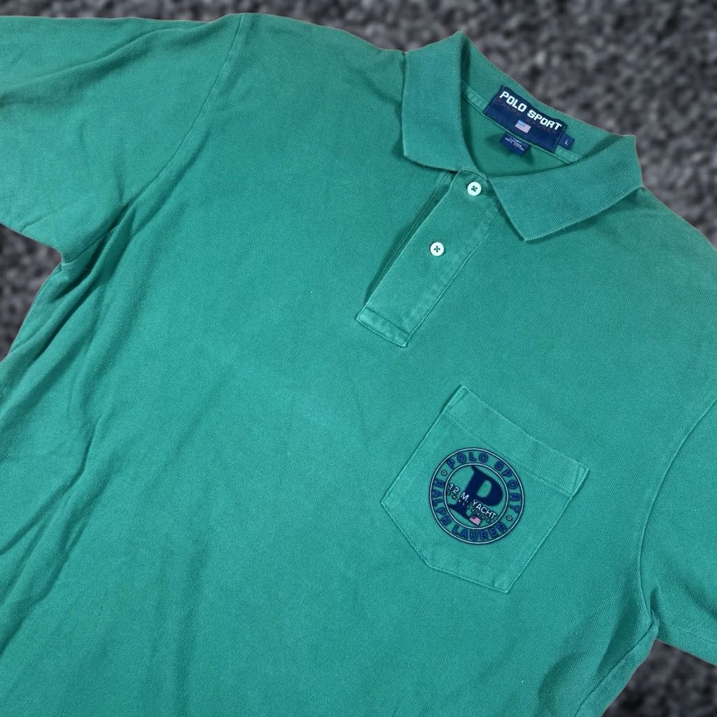 Ralph Lauren VINTAGE Polo Sport Ralph Lauren Shirt Mens Large Green Yacht Pocket Embroidery Rugby Sports Mens L Green Polo Shirt Size US L / EU 52-54 / 3 - 1 Thumbnail