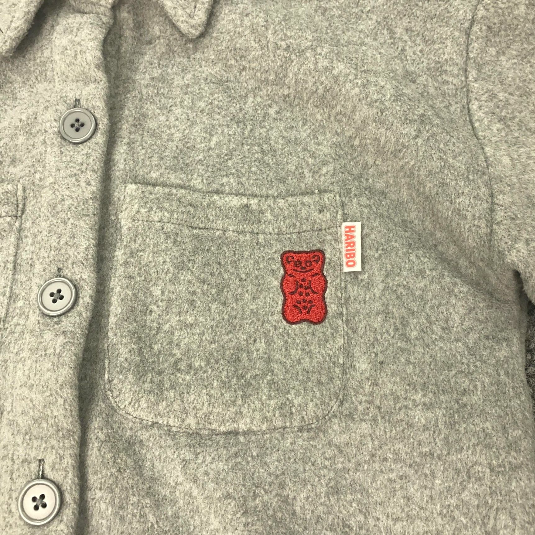 Vintage HARIBO Shirt Jacket Womens Small Gray Button Up Gummy Bear Patch Fleece Pockets Size S / US 4 / IT 40 - 2 Thumbnail