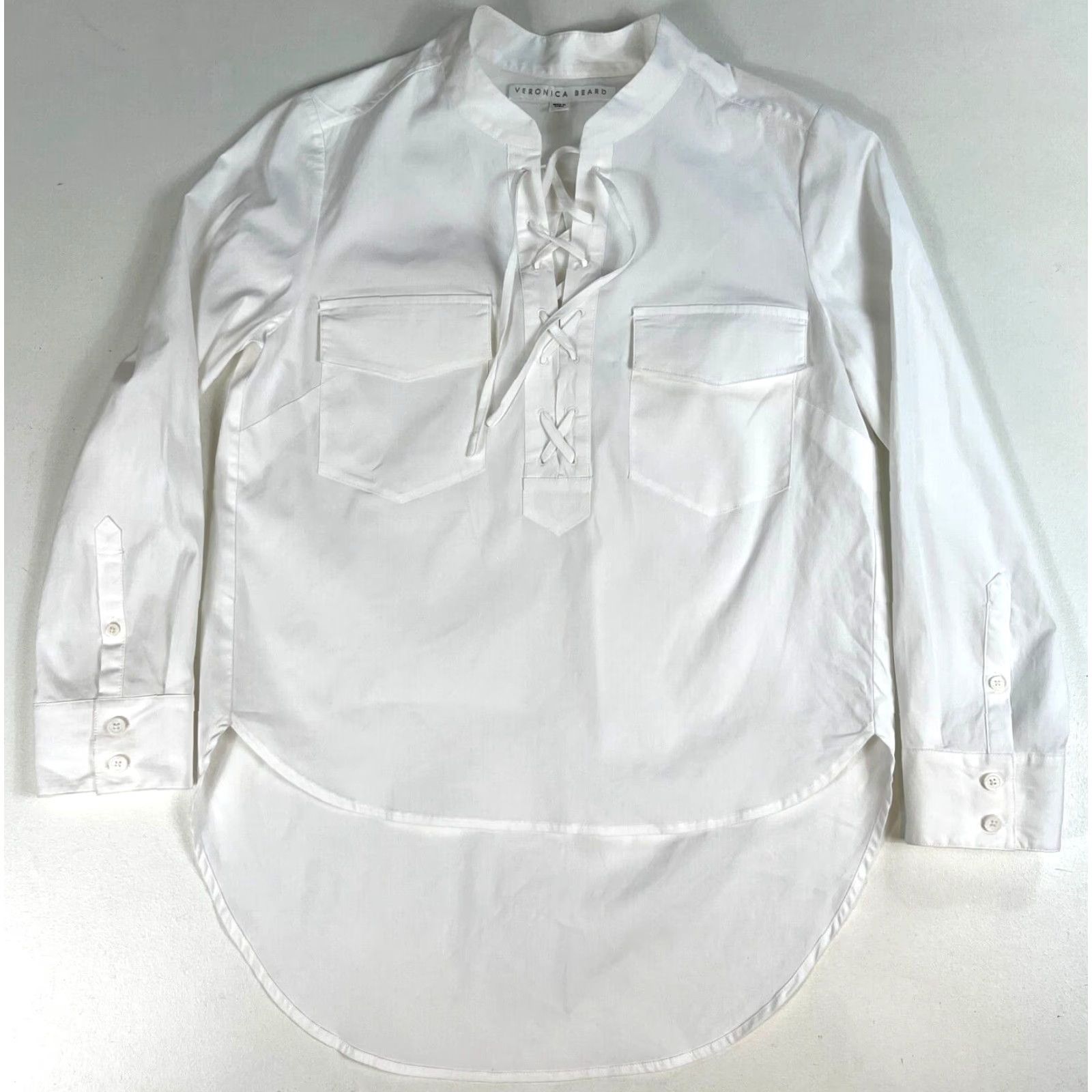 Veronica Beard VERONICA BEARD Blouse Women's Harper Lace Up Top 2 White Cotton Blend 3/4 Sleeve Lace Up Vintage/Pre-owned Womens BREN Size XS / US 0-2 / IT 36-38 - 2 Thumbnail