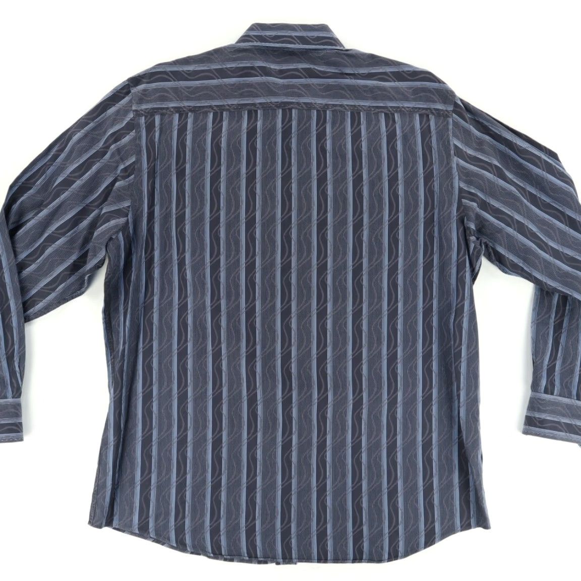 BUGATCHI Bugatchi Uomo Spiral Twill Cotton Striped Button Up Shirt Gray Men's XL Size US XL / EU 56 / 4 - 4 Thumbnail