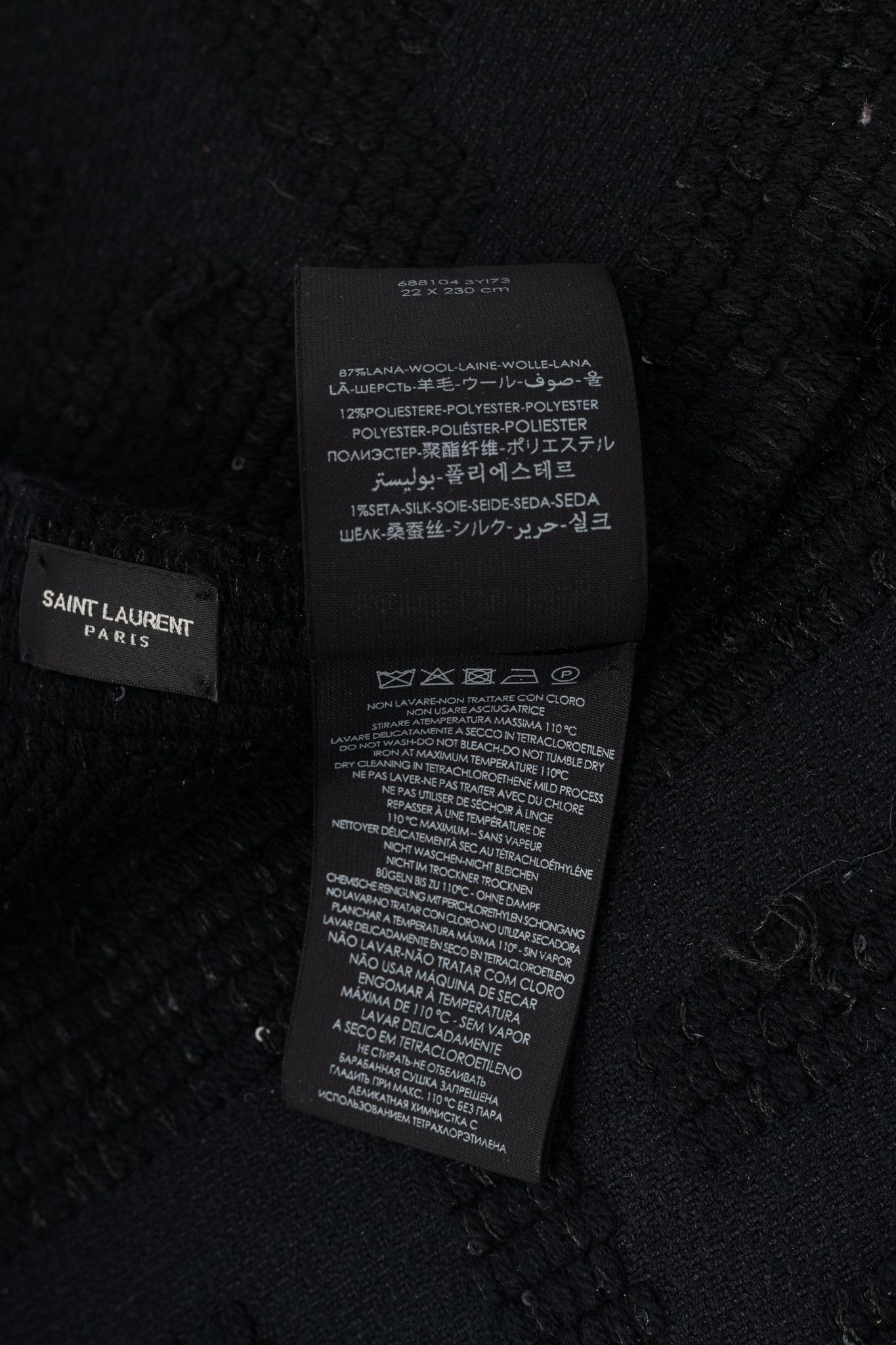 Saint Laurent Paris Saint Laurent Black Wool Sequined Logo-Jacquard Fringe Scarf Size ONE SIZE - 5 Thumbnail