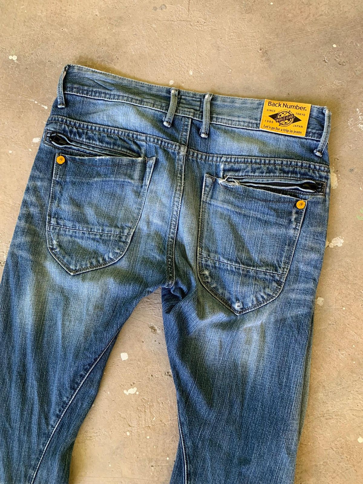 Japanese Brand Back Number Tokyo Curved 3D Distressed Denim Jeans Size US 30 / EU 46 - 10 Thumbnail