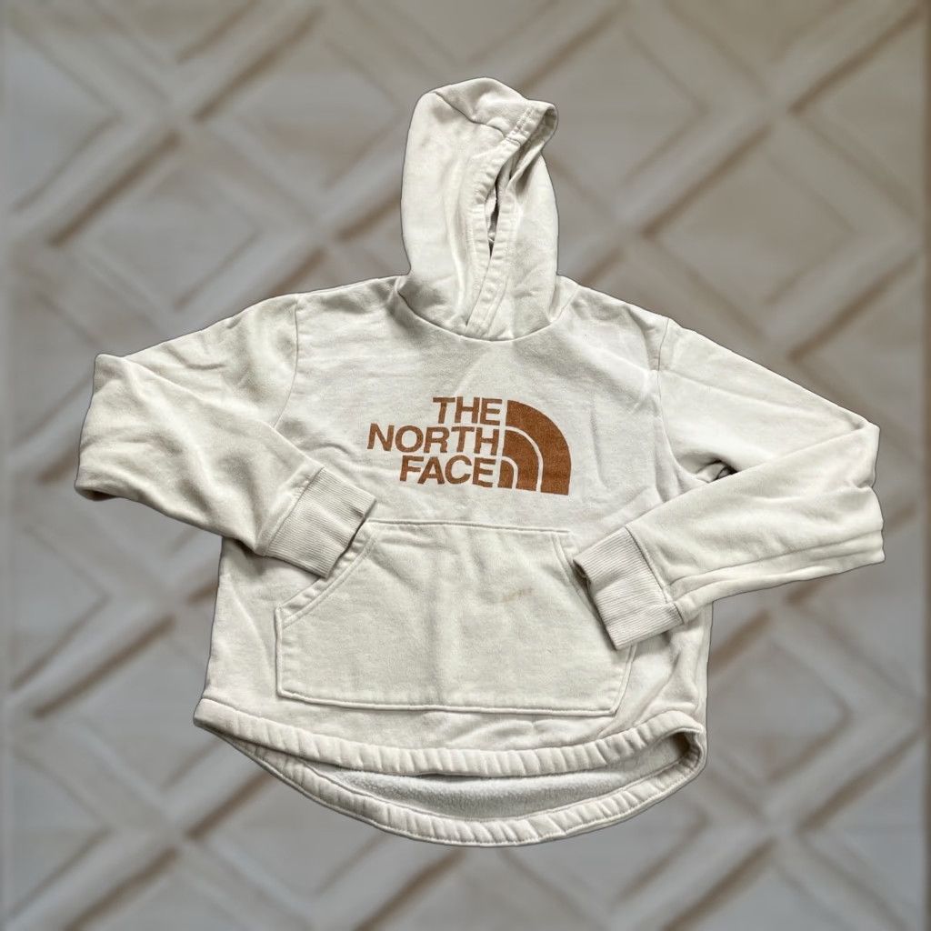 The North Face VINTAGE The North Face Hoodie Teens Medium Beige Logo Graphic Fleece Pullover Sweatshirt Girls Size M / US 6-8 / IT 42-44 - 1 Thumbnail