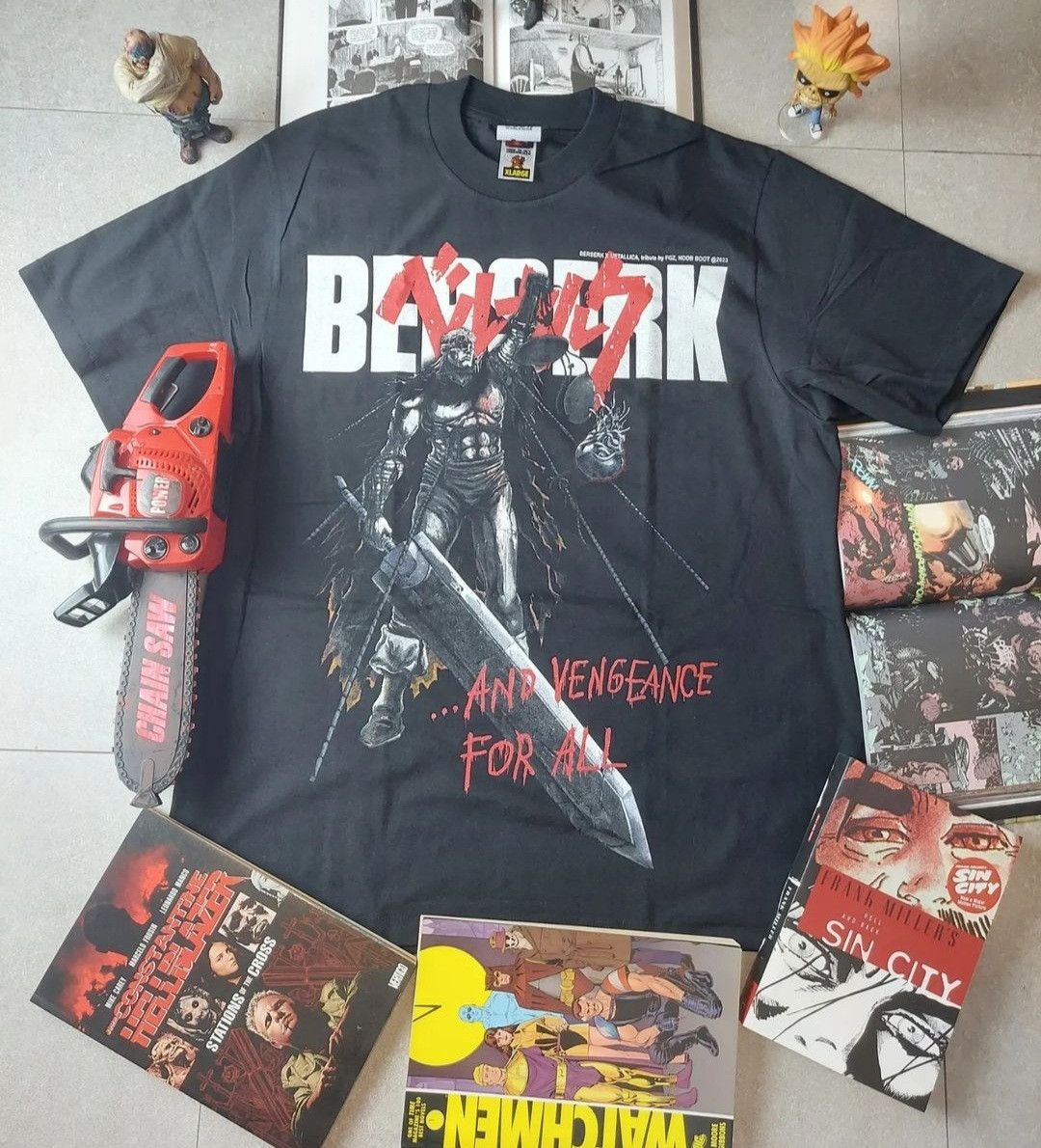 image of Rare Anime Berserk Guts Metallica Album Cover Concept in Black, Men's (Size XL)