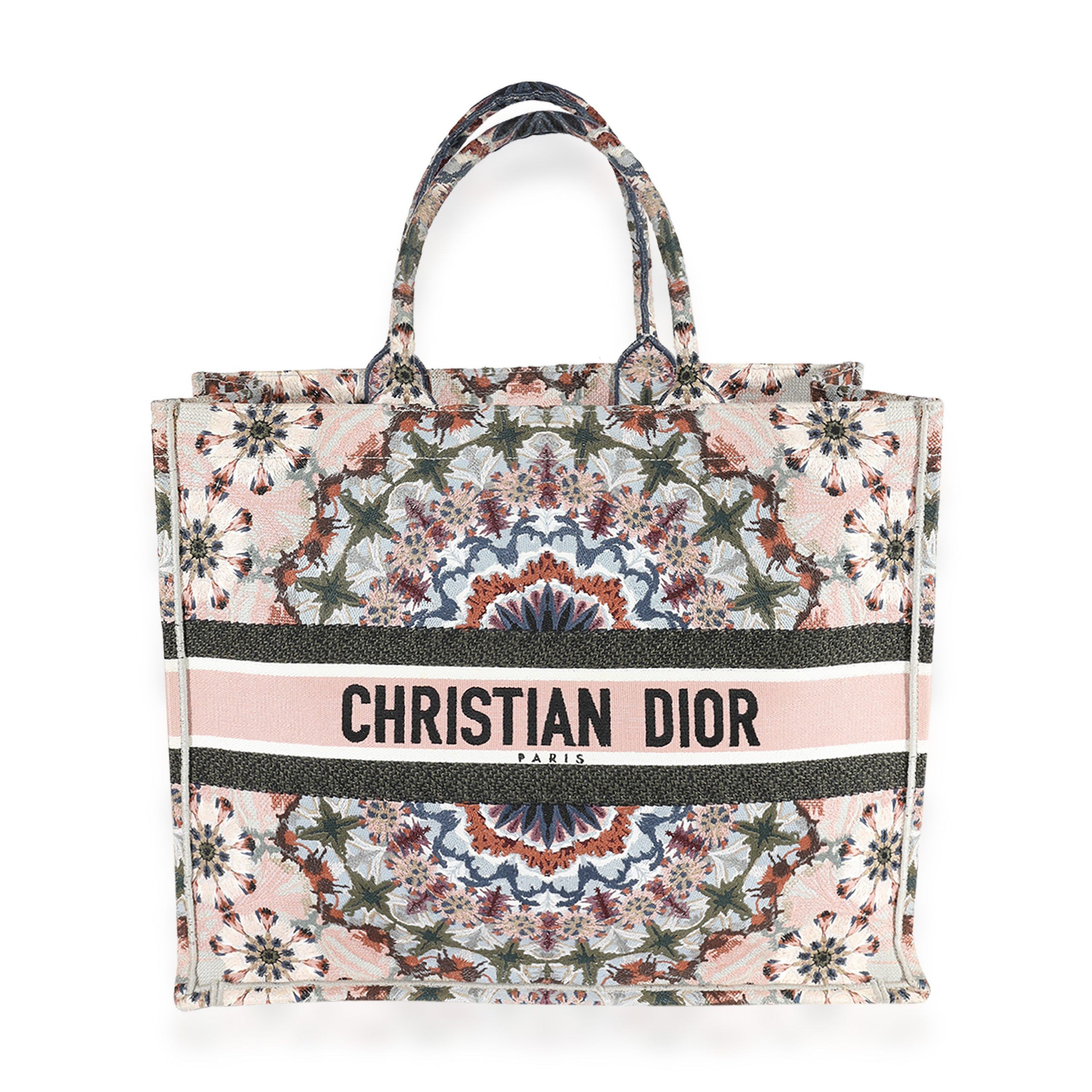 image of Dior Multicolor Embroidery KaleiDiorscopic Large Book Tote in Pink, Women's