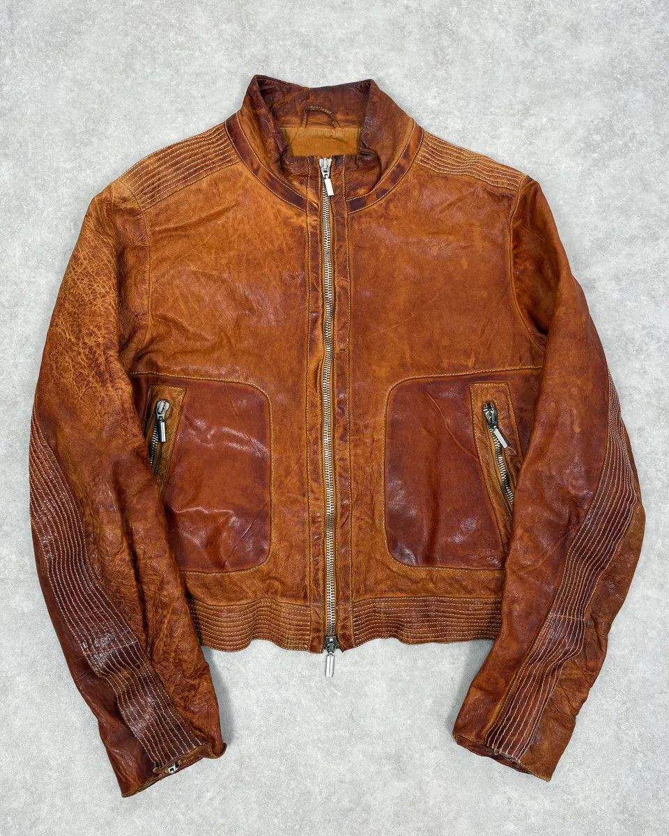 Vintage 2000s Massimo Rebecchi Cognac Biker Leather Jacket Size US M / EU 48-50 / 2 - 3 Thumbnail