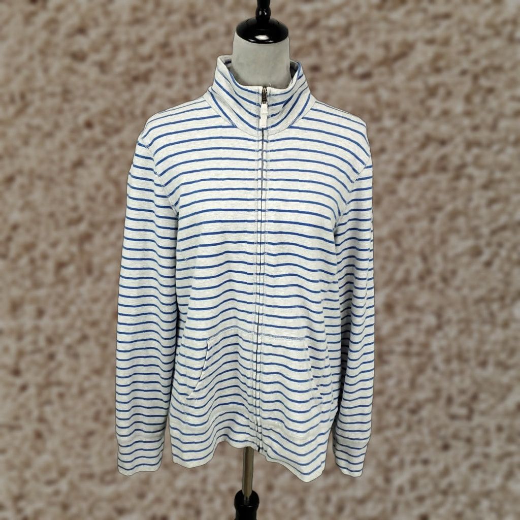 Vintage L L Bean Jacket Womens Large White Blue Full Zip High Neck Stretchy Long Sleeve Womens Size L / US 10 / IT 46 - 1 Thumbnail