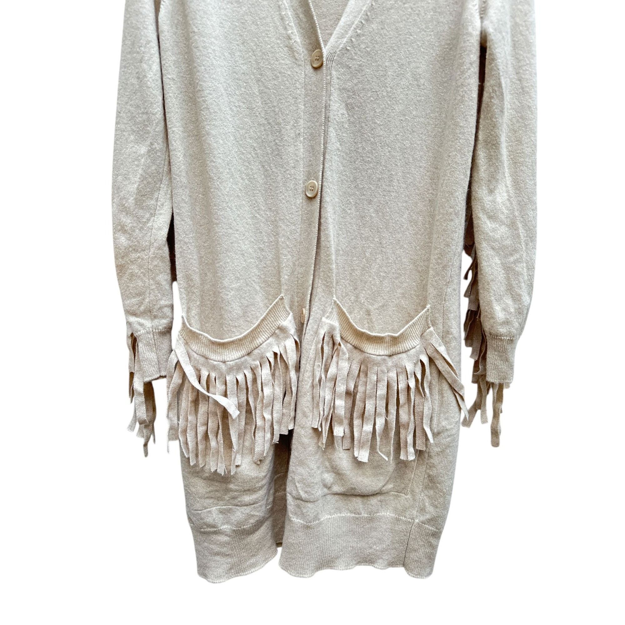 Maison Margiela Beige Wool Fringed Cardigan Size XS / US 0-2 / IT 36-38 - 4 Thumbnail