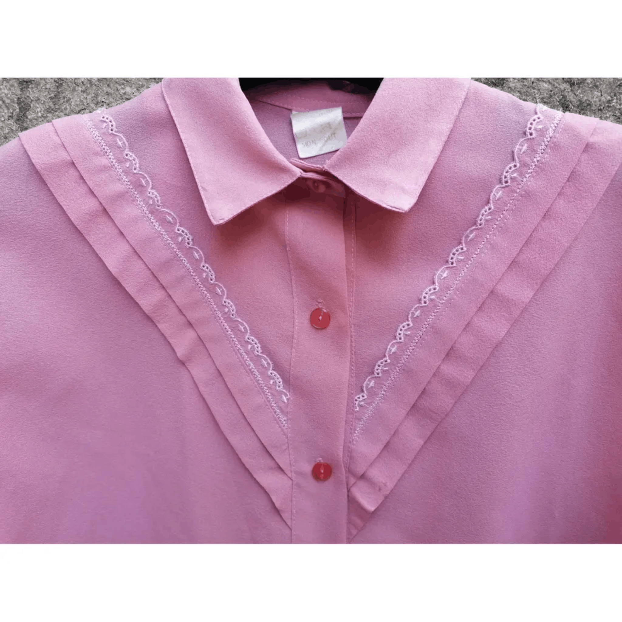 Other Pink Vintage Button-Up Blouse with Lace Detailing - Size S Size L / US 10 / IT 46 - 3 Thumbnail