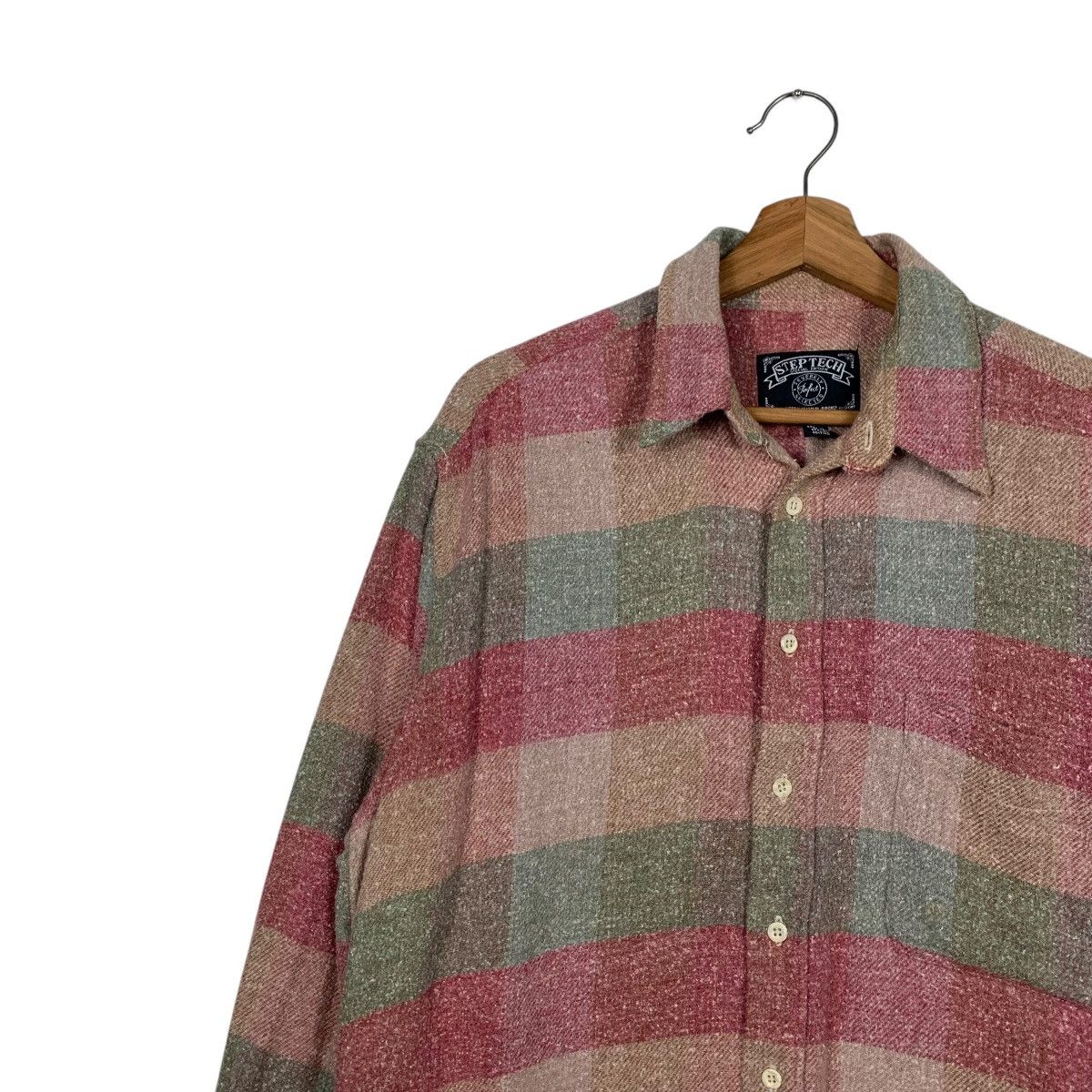 Flannel STEP TECH Checked Tartan Pink Flannel Work Shirt #1674-C74 Size US L / EU 52-54 / 3 - 6 Thumbnail