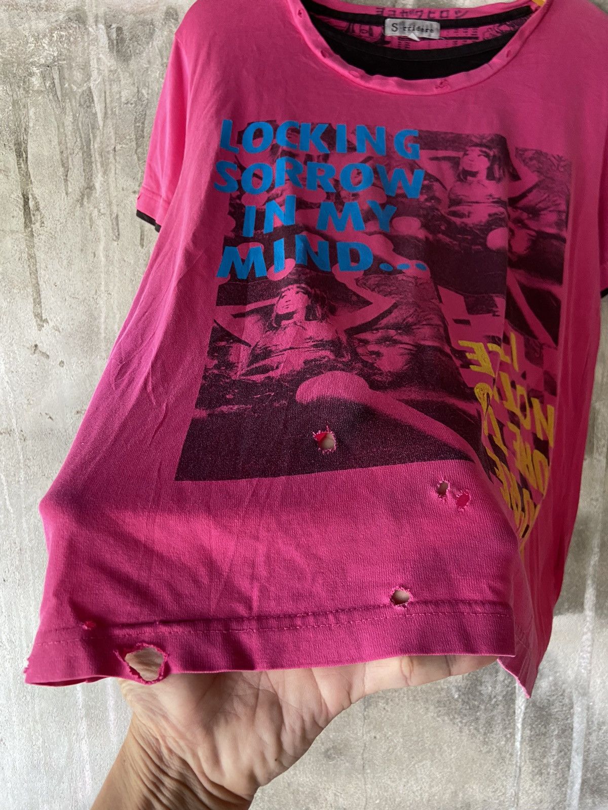 Beauty Beast × Hysteric Glamour × Japanese Brand LOCKING SORROW IN MY MIND DISTRESSED DOUBLE LAYER TEE Size US M / EU 48-50 / 2 - 4 Thumbnail