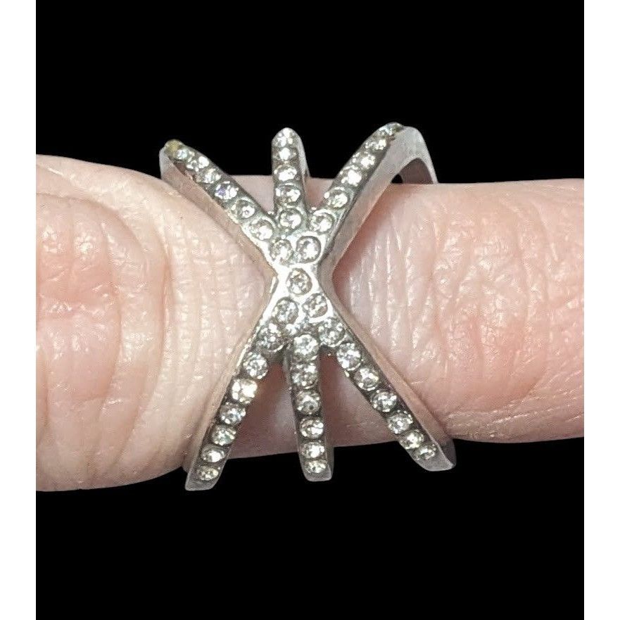 Other Elegant Glam Rhinestone Silver Tone Triple Crossover Ring Si Size ONE SIZE - 2 Thumbnail