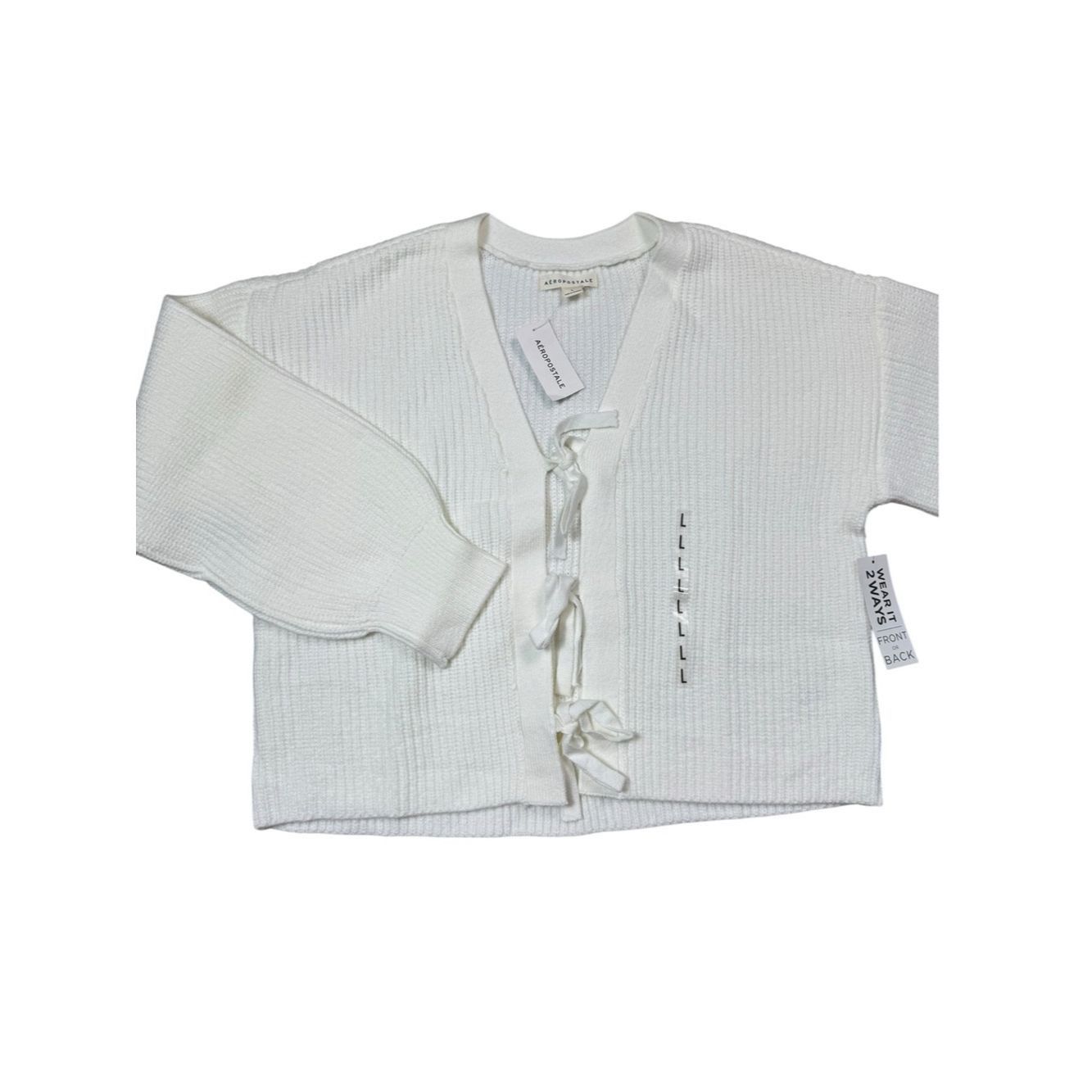 Aeropostale NWT New Aéropostale Ribbed Reversible Tie White Cardigan Si Size L / US 10 / IT 46 - 5 Thumbnail