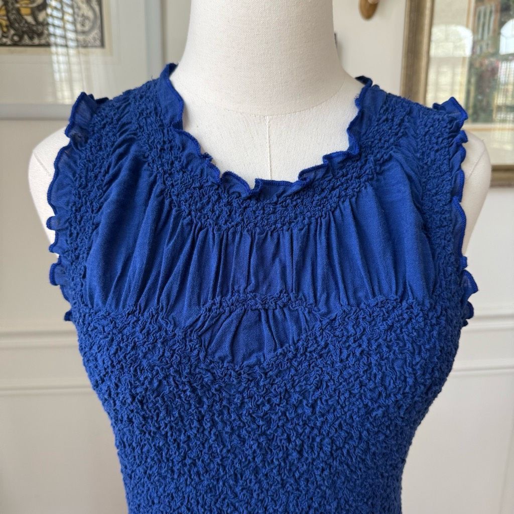 Anthropologie By Anthropologie Mock-Neck Textured Dress Smocked Ruched Ruf Size M / US 6-8 / IT 42-44 - 3 Thumbnail