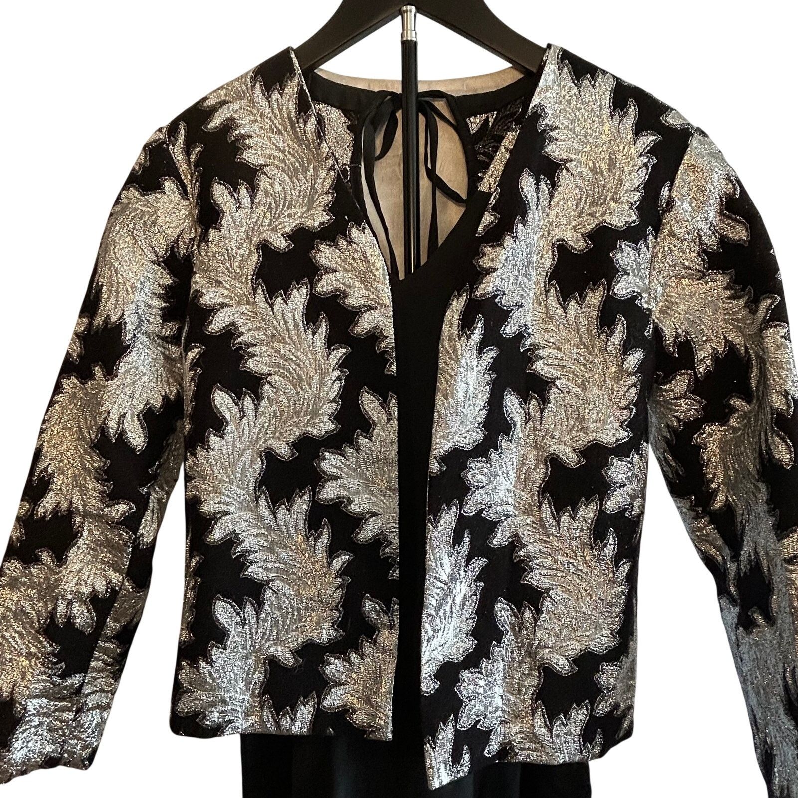 Other VTG Silver Black Metallic Brocade Jumpsuit Matching Jacket Size 28" / US 6 / IT 42 - 7 Thumbnail