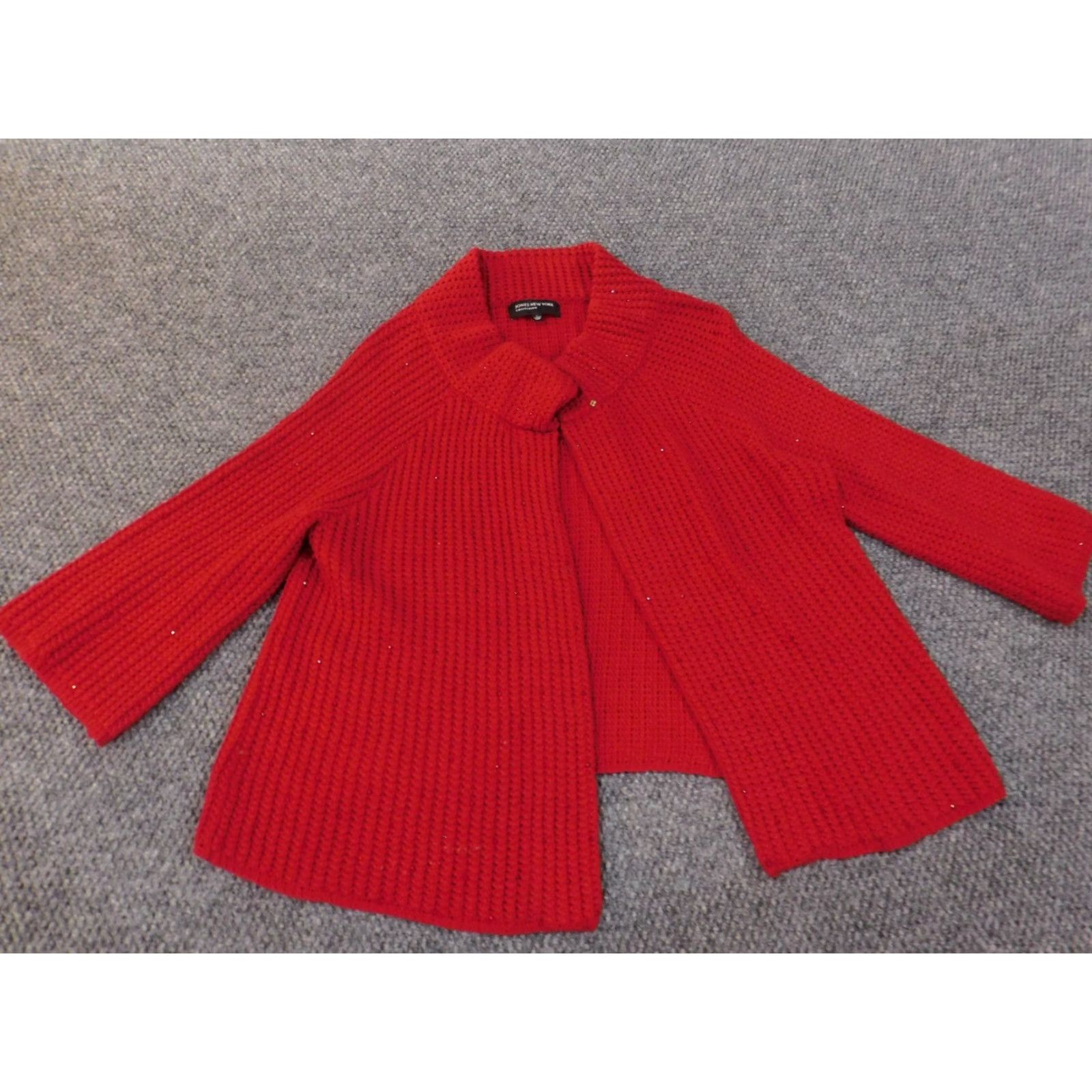Jones New York Jones New York Sweater Cardigan Large Red Womens Viscose Nylon Beaded Knit Open Mock Neck Raglan Sleeve Modern Size L / US 10 / IT 46 - 3 Thumbnail