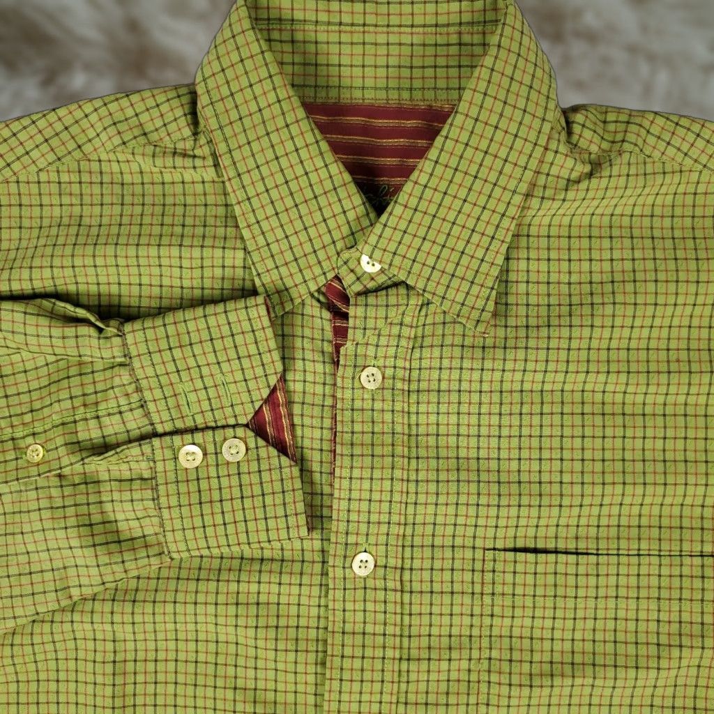 BUGATCHI VINTAGE Bugatchi Shirt Mens Large Green Check Casual Button-Up Long Sleeve Size US L / EU 52-54 / 3 - 1 Thumbnail