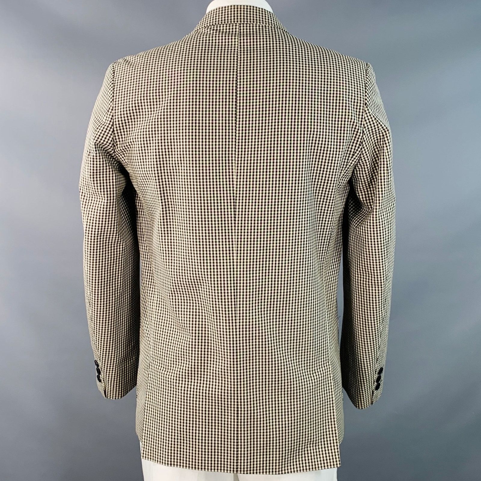 agnes b. Cream Black Gingham Cotton Slim Fit Notch Lapel Sport Coat Size 42R - 4 Thumbnail