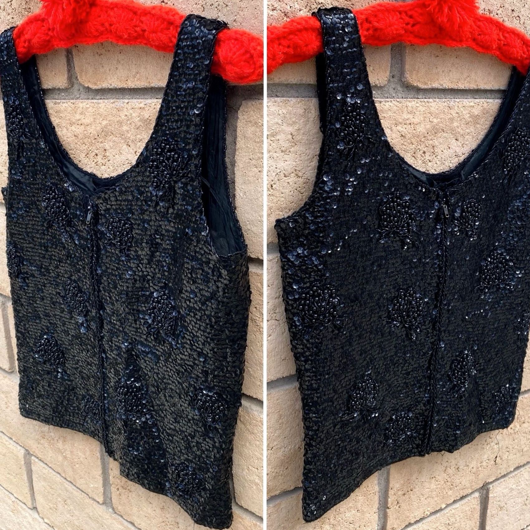 Vintage VTG 50s 60s Black Sequin Beaded Wool Top Hong Kong Metal Zip Pinup Glam Shirt S Womens Size S / US 4 / IT 40 - 6 Thumbnail