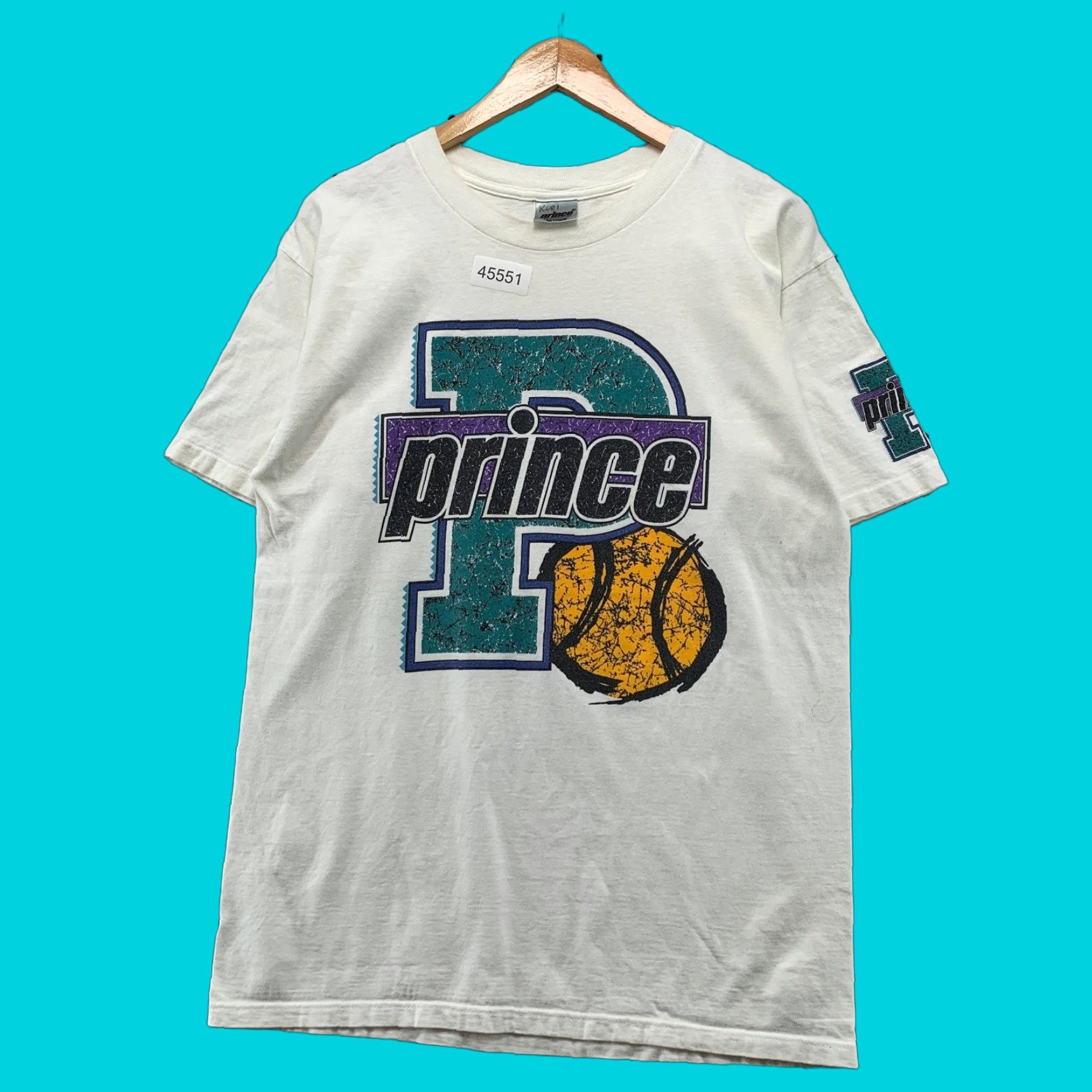 VINTAGE Prince Tennis T Shirt Mens M White 90s Sports Logo Made USA
