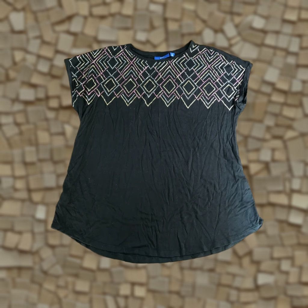 Apt. 9 APT.9 Shirt, Women's Medium, Pink Black Gold, Short Sleeve, T-Shirt, Women, Casual, Modern Theme, Vintage No Size M / US 6-8 / IT 42-44 - 1 Thumbnail