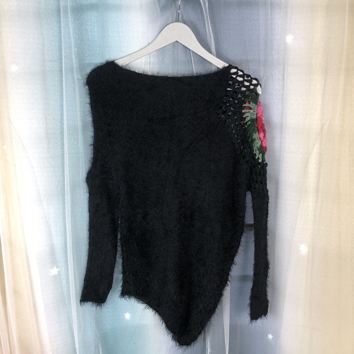 Homespun Knitwear Vintage Hand Made Flower Black Mohair Knitwear #917 Size US S / EU 44-46 / 1 - 11 Thumbnail