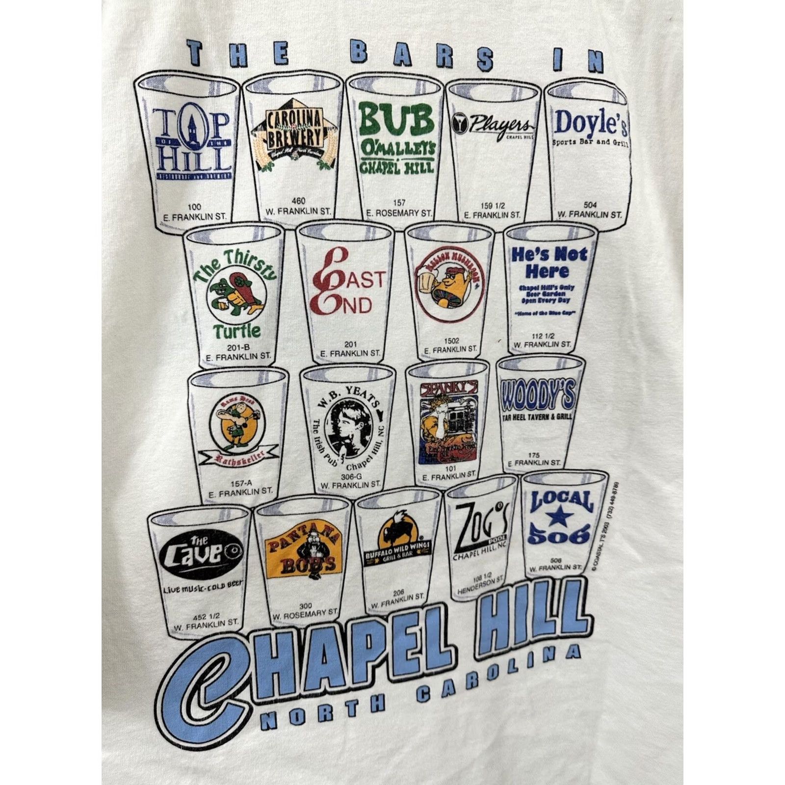 Gildan VINTAGE UNC Nightlife Bars Hillsborough Tar Heels T-Shirt XL White Men N/A Size US XL / EU 56 / 4 - 2 Thumbnail