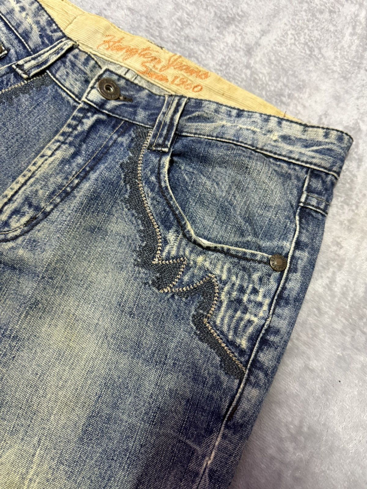 Japanese Brand Hang Ten Tribal Pocket Mud Wash Wide Leg Flared Jeans Size US 30 / EU 46 - 4 Thumbnail