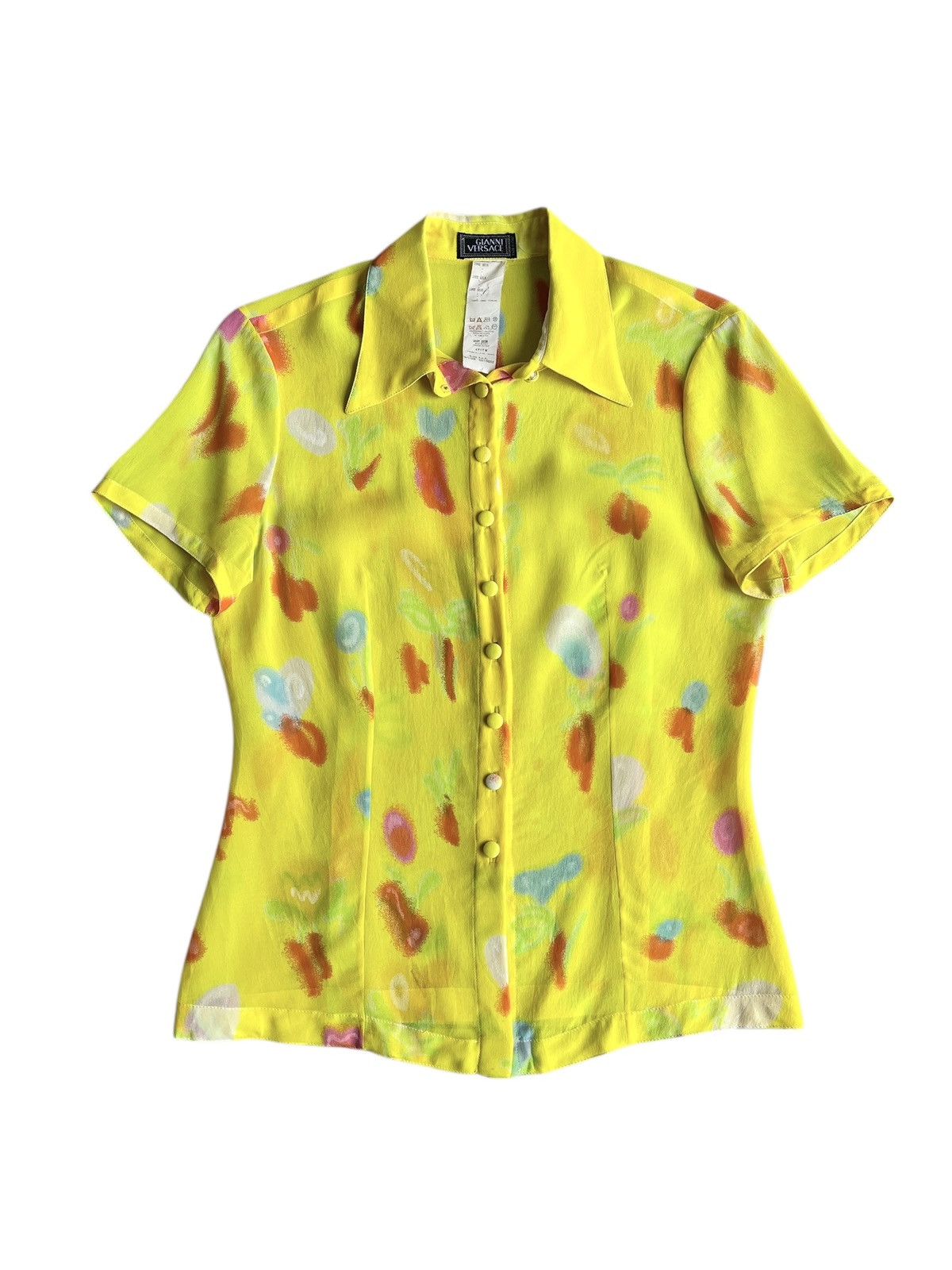 Versace SS1996 Gianni Versace Neon Yellow Spray Paint Silk Blouse Size S / US 4 / IT 40 - 1 Thumbnail