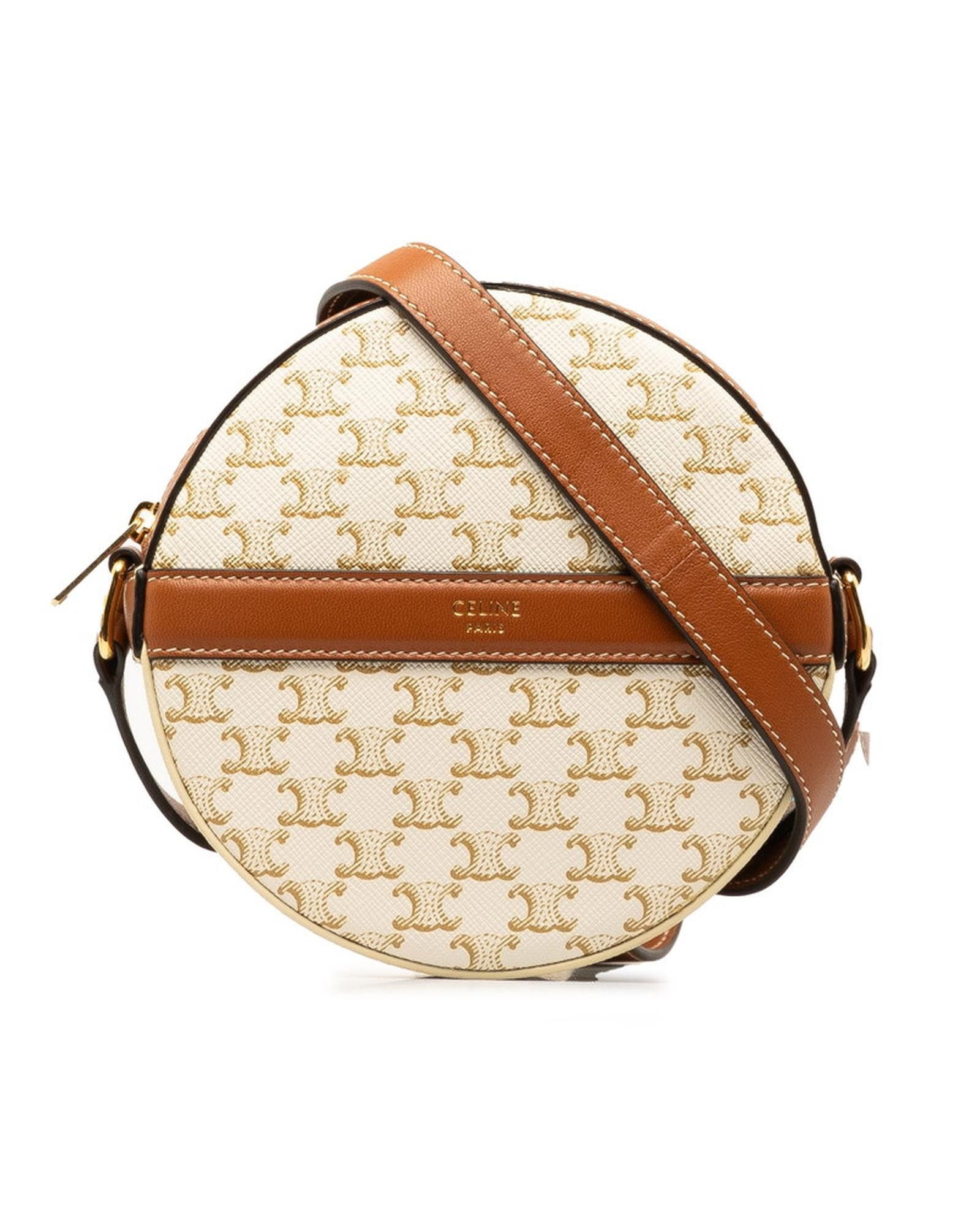 image of Canvas Round Coin Purse On Strap Bag By Celine in White, Women's