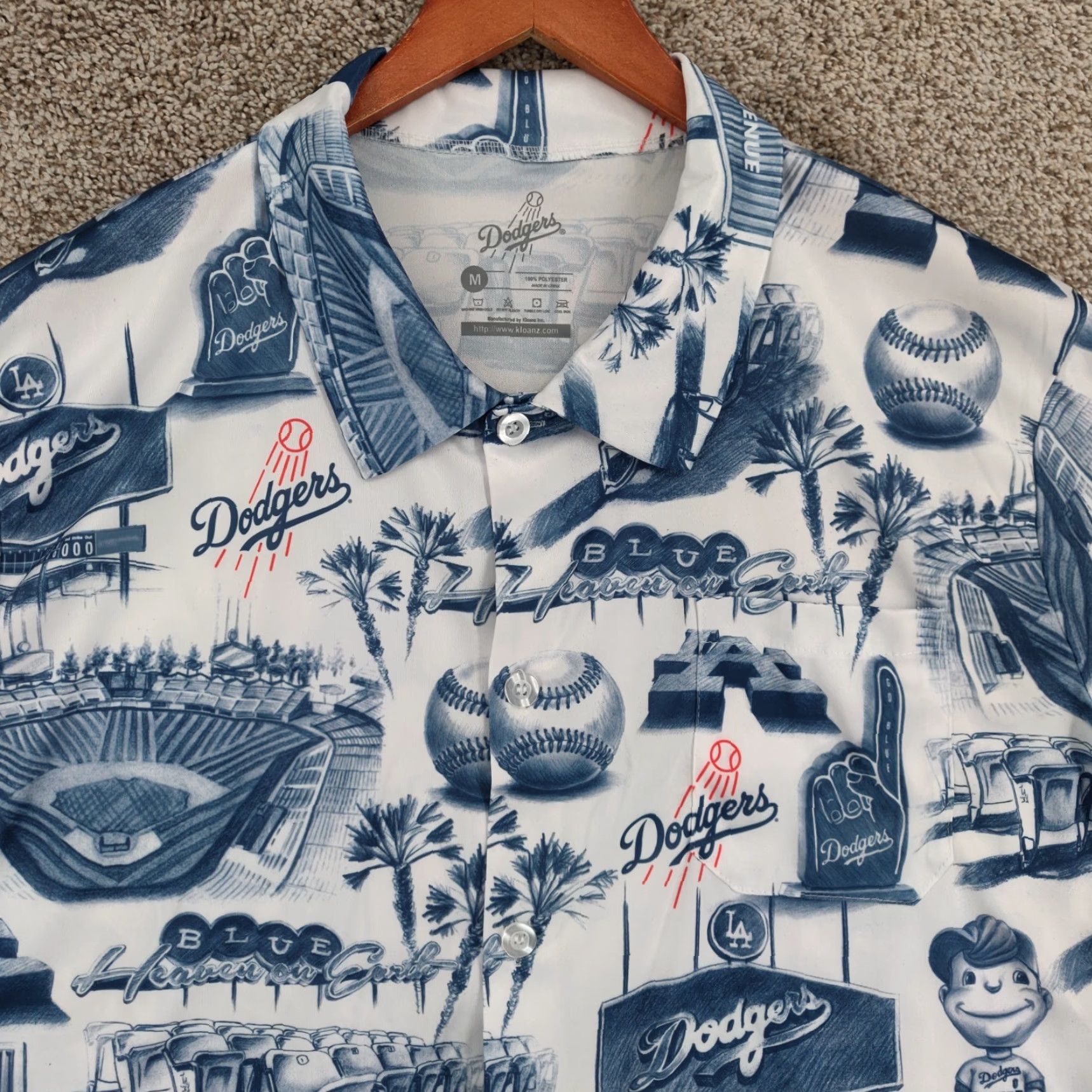 Gloverall LA Dodgers Hawaiian Shirt Mens Medium White Blue All Over Print Size US M / EU 48-50 / 2 - 2 Thumbnail