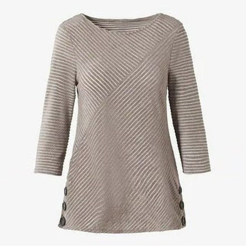 Chicos NWT New Chico's Angled Lines Spliced Boatneck Beige Tunic S Size XL / US 12-14 / IT 48-50 - 1 Thumbnail