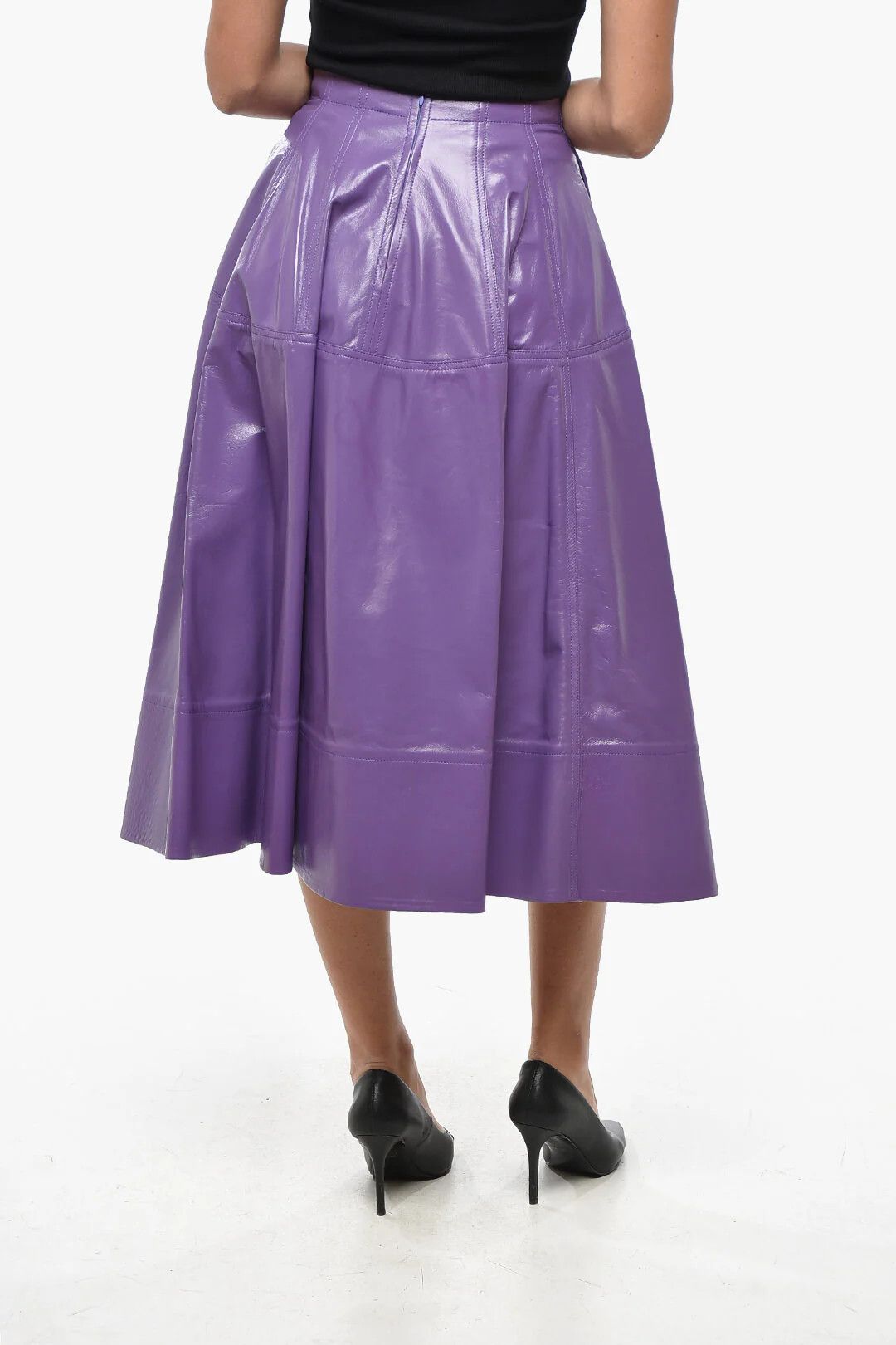 Bottega Veneta og1mm0426 Leather Flared Midi Skirt in Purple Size 26" / US 2 / IT 38 - 2 Thumbnail