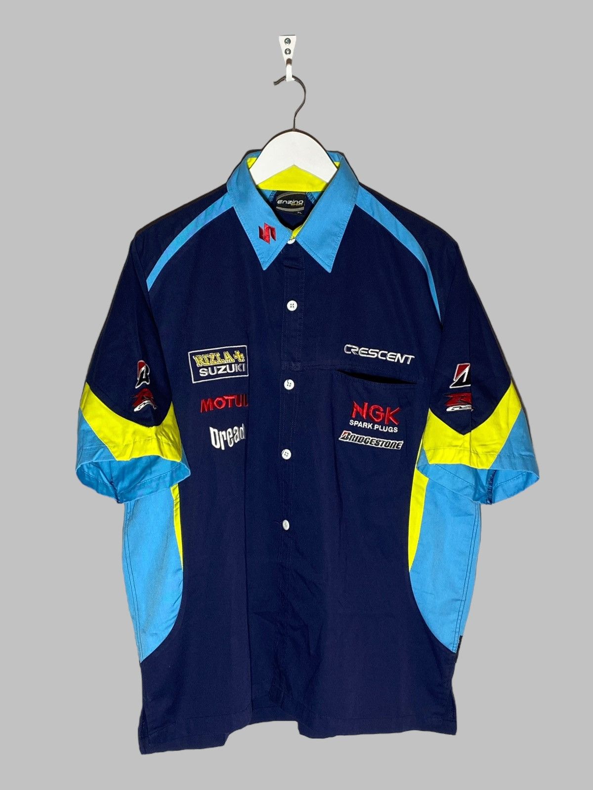 Racer Worldwide Vintage Suzuki Moto GP Rizla Flag Racing Short Sleeve Shirt Size US XL / EU 56 / 4 - 1 Thumbnail
