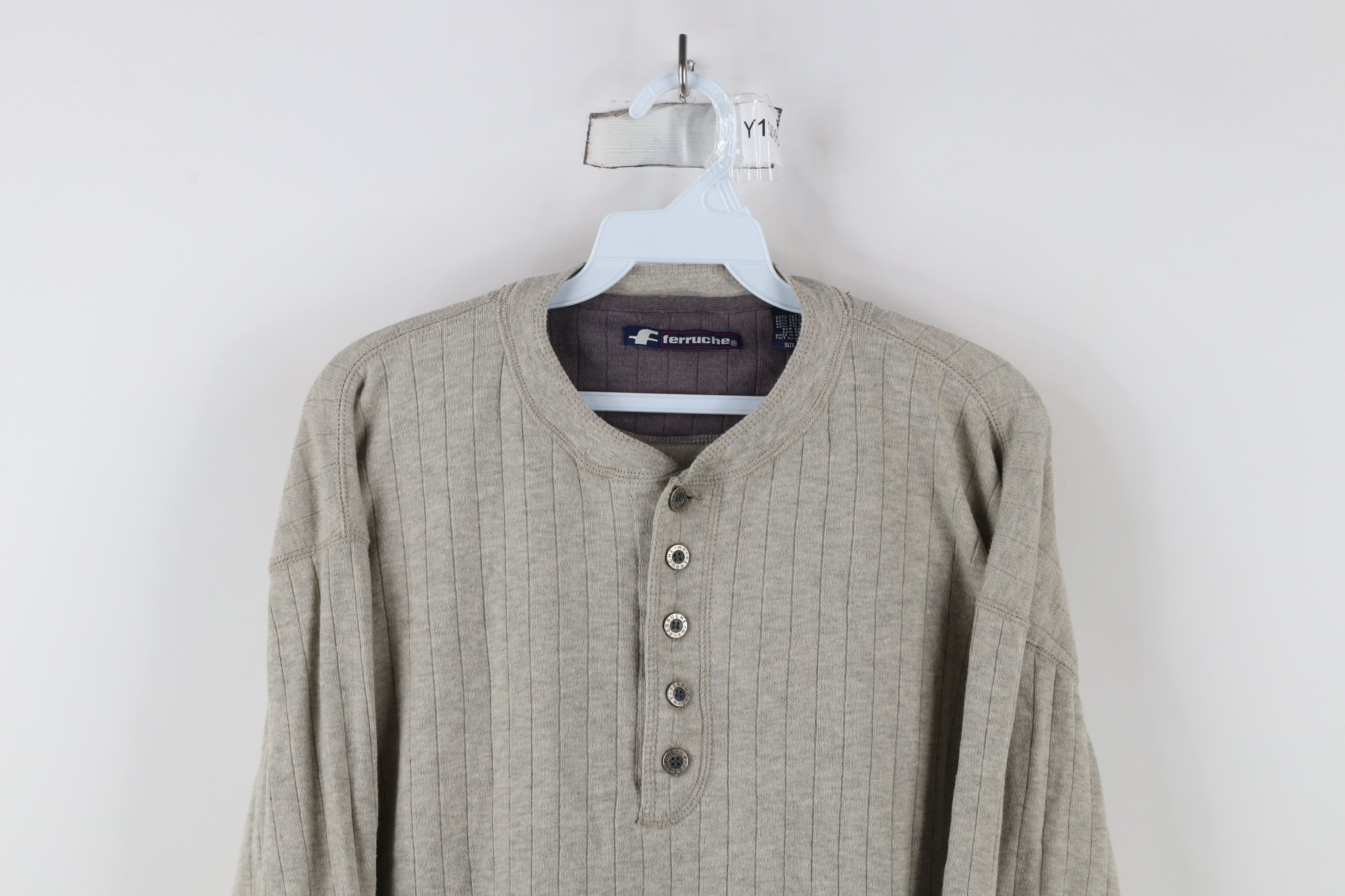 Vintage Vintage 90s Streetwear Knit Long Sleeve Henley T-Shirt Gray Size US L / EU 52-54 / 3 - 2 Thumbnail
