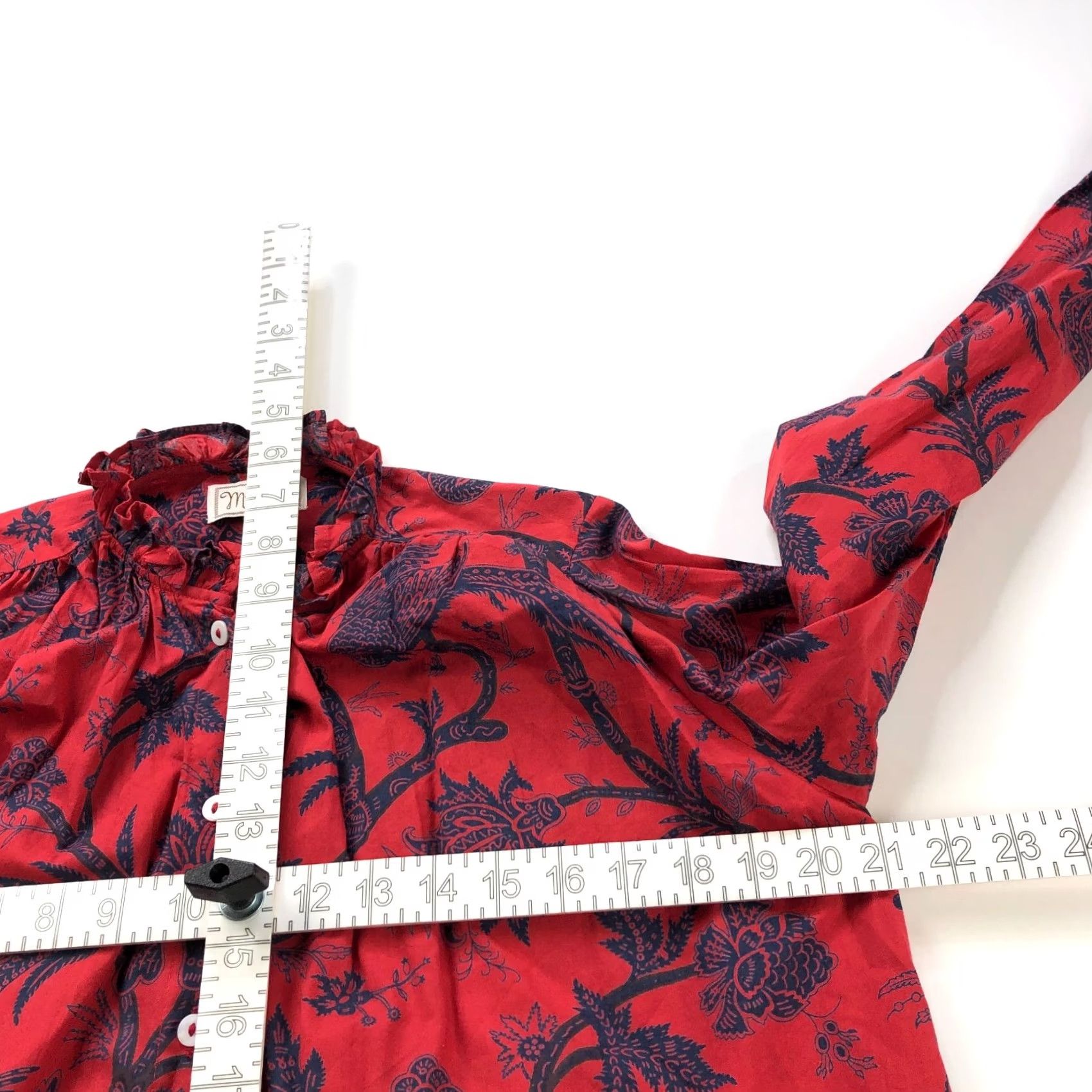 Vintage Mille Resort & Travel Shirt Womens XS Red Ruffled Neck Button Long Sleeve Floral HRJ Size XS / US 0-2 / IT 36-38 - 6 Thumbnail