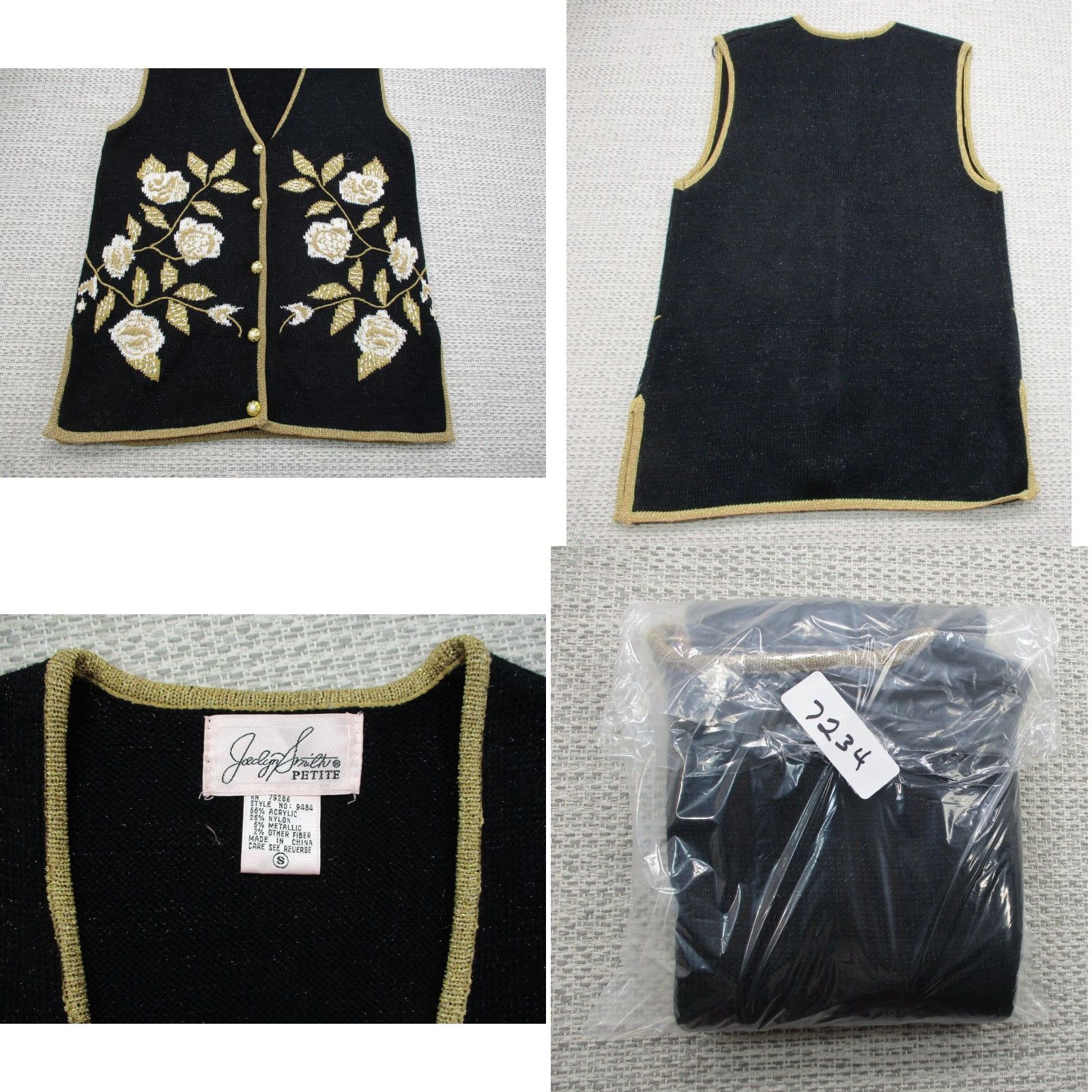 Vintage VTG Jaclyn Smith Sweater Vest Shirt Sleeveless S Black Knit Embroidered Pearl Floral Women's 90s Vintage Theme Size S / US 4 / IT 40 - 8 Thumbnail