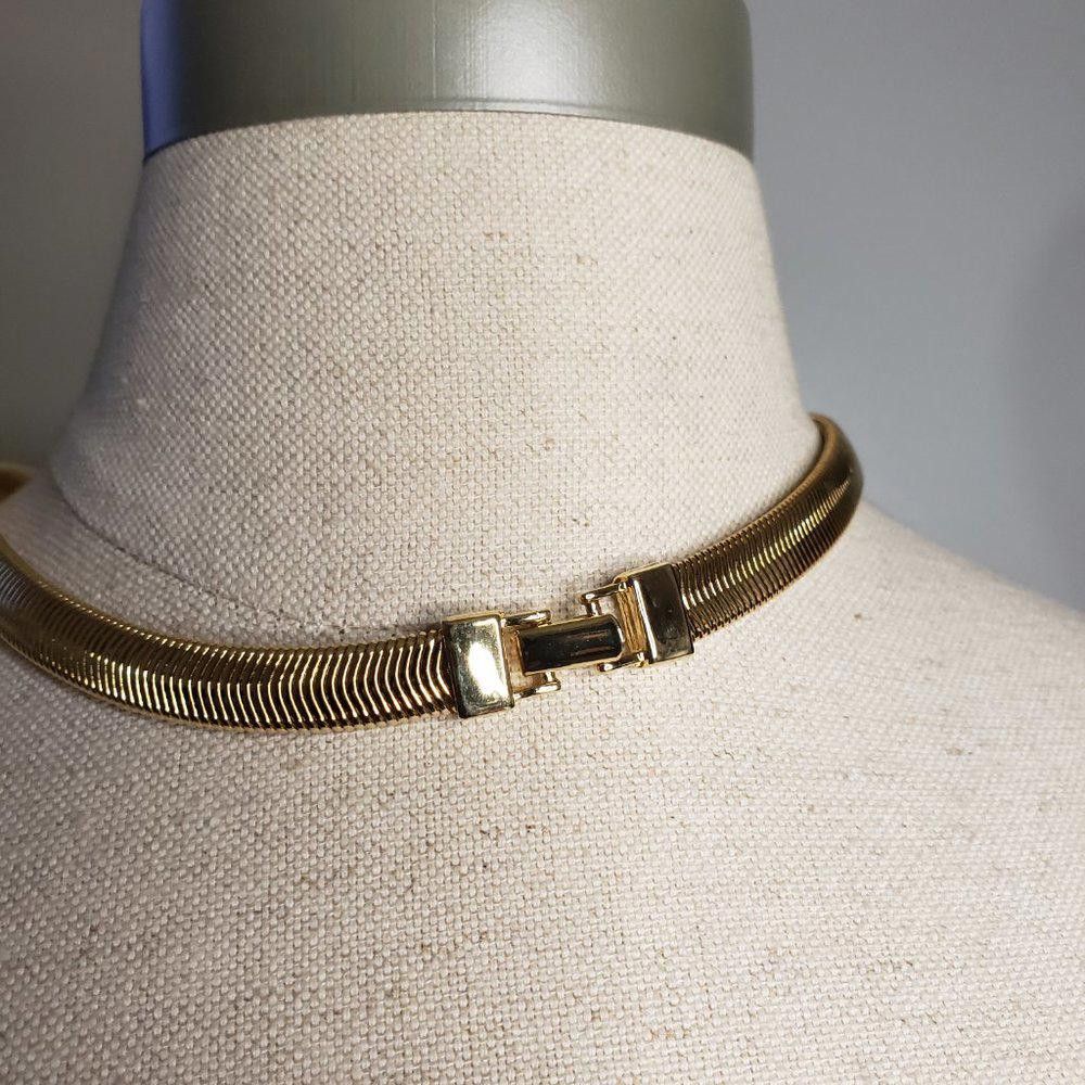 Designer Vintage Gold Plated Thick Weighted Snake Collar Size ONE SIZE - 4 Thumbnail