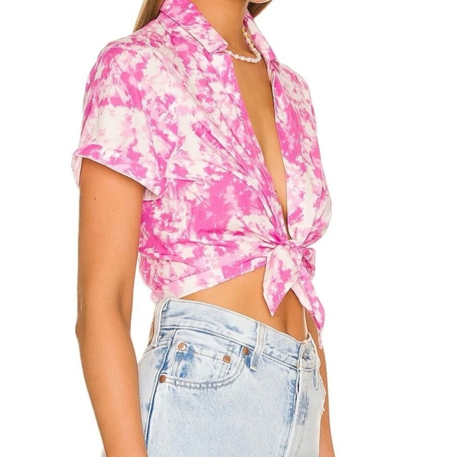 For Love & Lemons NWT For Love & Lemons $217 PinkWhite Sleeve Crop Top size M Size M / US 6-8 / IT 42-44 - 2 Thumbnail