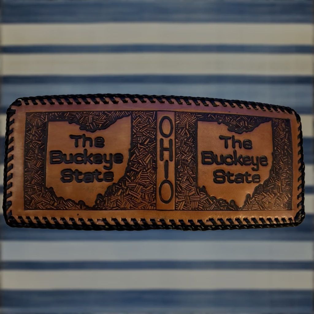 Vintage VINTAGE Ohio State Buckeyes Leather Wallet Handmade The Buckeye State Whipstitch Bi Fold Wallet Mens Brown Buckeyes Sports OSU Ohio State Buckeyes Size ONE SIZE - 1 Thumbnail