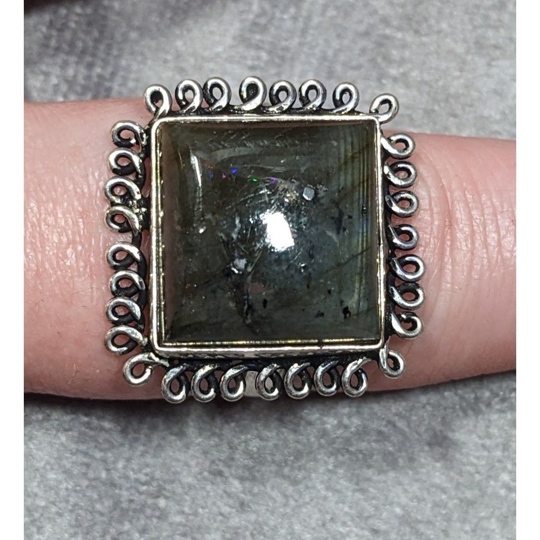 Other Whimsical Labradorite Square Cut Sterling Silver Ring Size 1 Size ONE SIZE - 15 Thumbnail